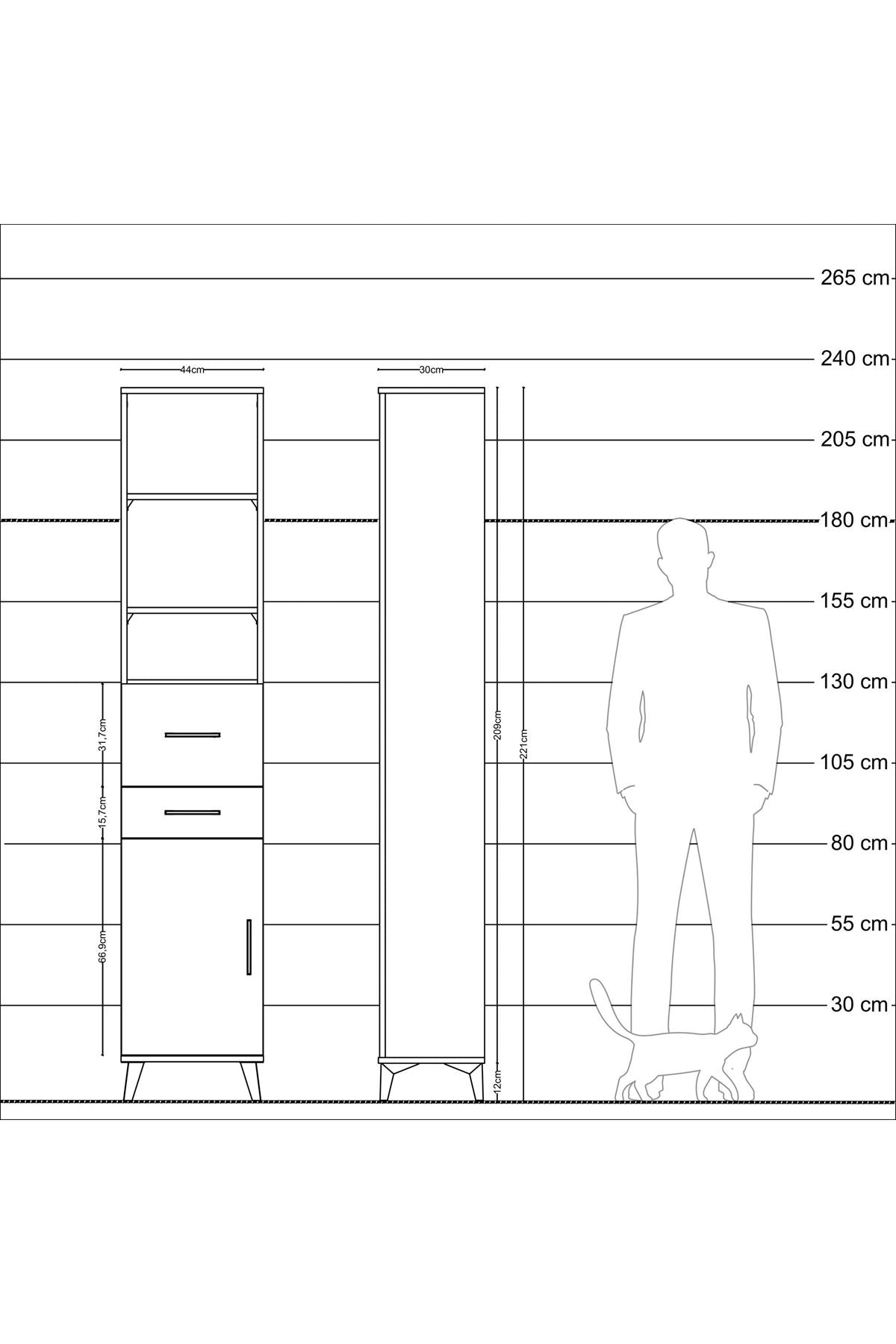 Arges Dolap 4 Raflı 2 Çekmeceli Tek Kapaklı 44x30x221 Antrasit-Aytaşı