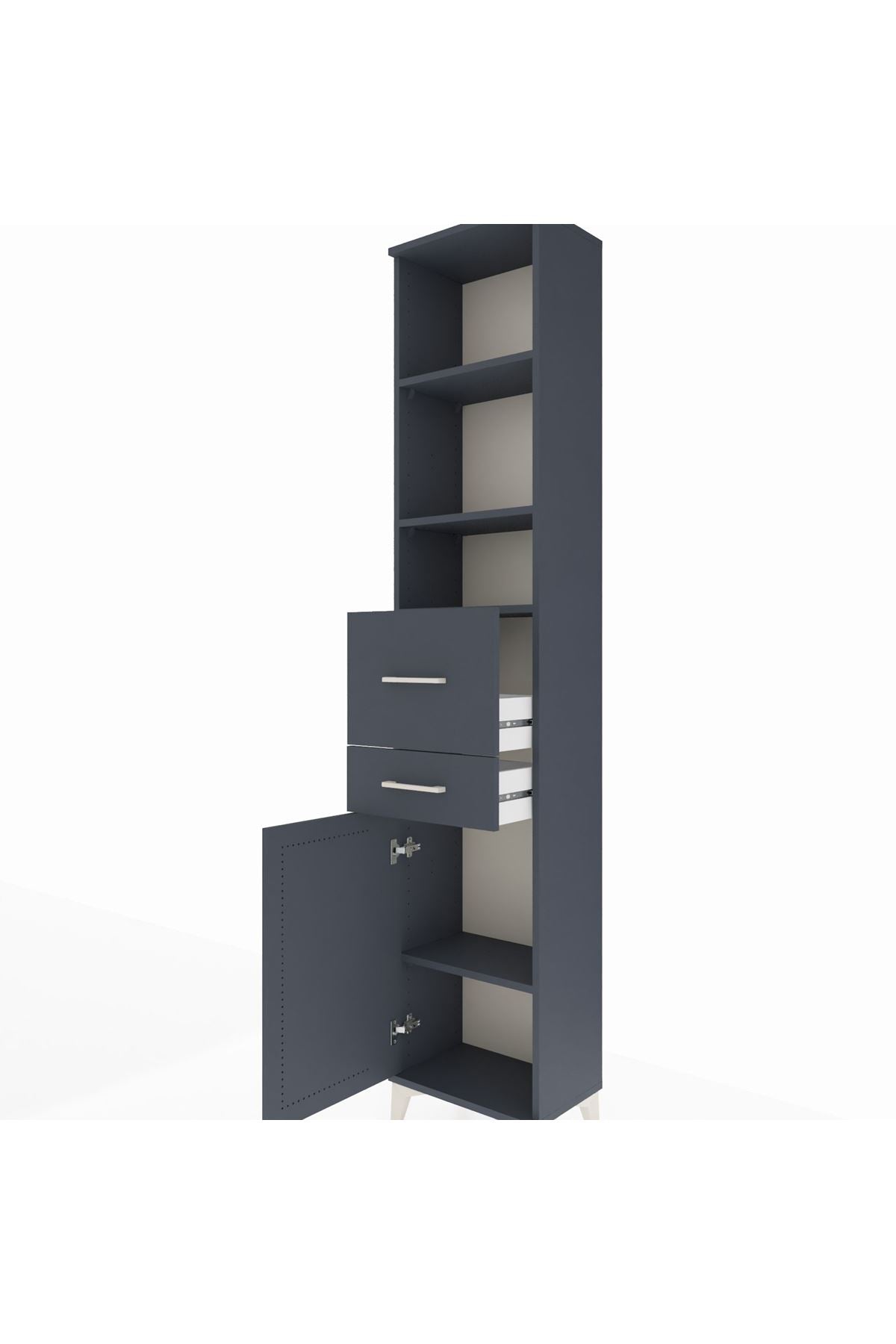 Arges Dolap 4 Raflı 2 Çekmeceli Tek Kapaklı 44x30x221 Antrasit-Antrasit