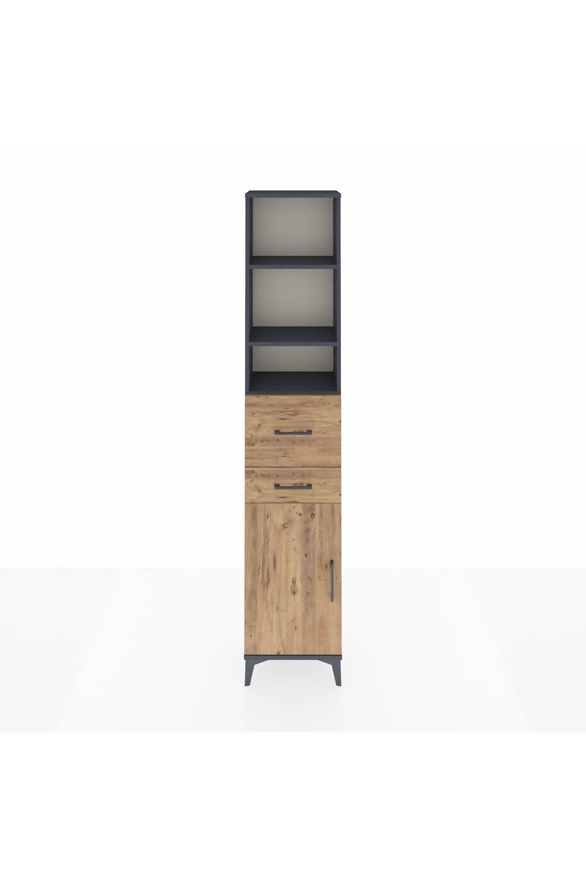 Arges Dolap 4 Raflı 2 Çekmeceli Tek Kapaklı 44x30x221 Antrasit-Çam