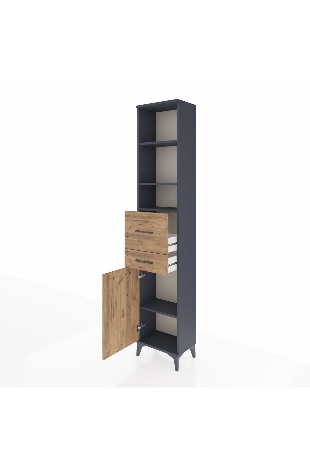 Arges Dolap 4 Raflı 2 Çekmeceli Tek Kapaklı 44x30x221 Antrasit-Çam