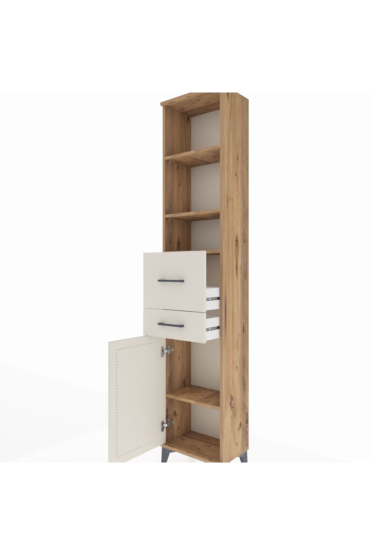 Arges Dolap 4 Raflı 2 Çekmeceli Tek Kapaklı 44x30x221 Çam-Aytaşı