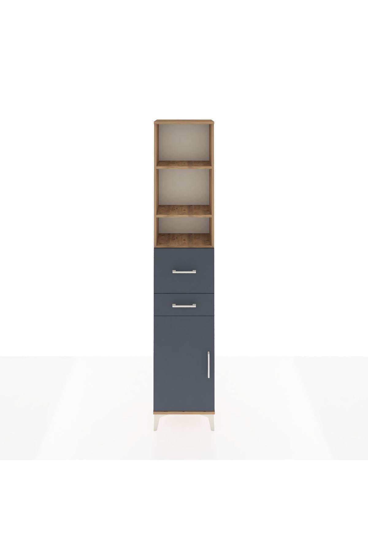 Arges Dolap 4 Raflı 2 Çekmeceli Tek Kapaklı 44x30x221 Çam-Antrasit