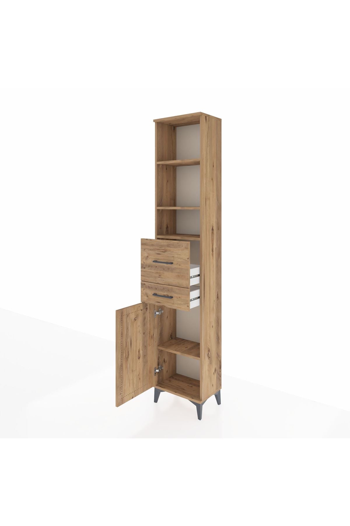 Arges Dolap 4 Raflı 2 Çekmeceli Tek Kapaklı 44x30x221 Çam-Çam