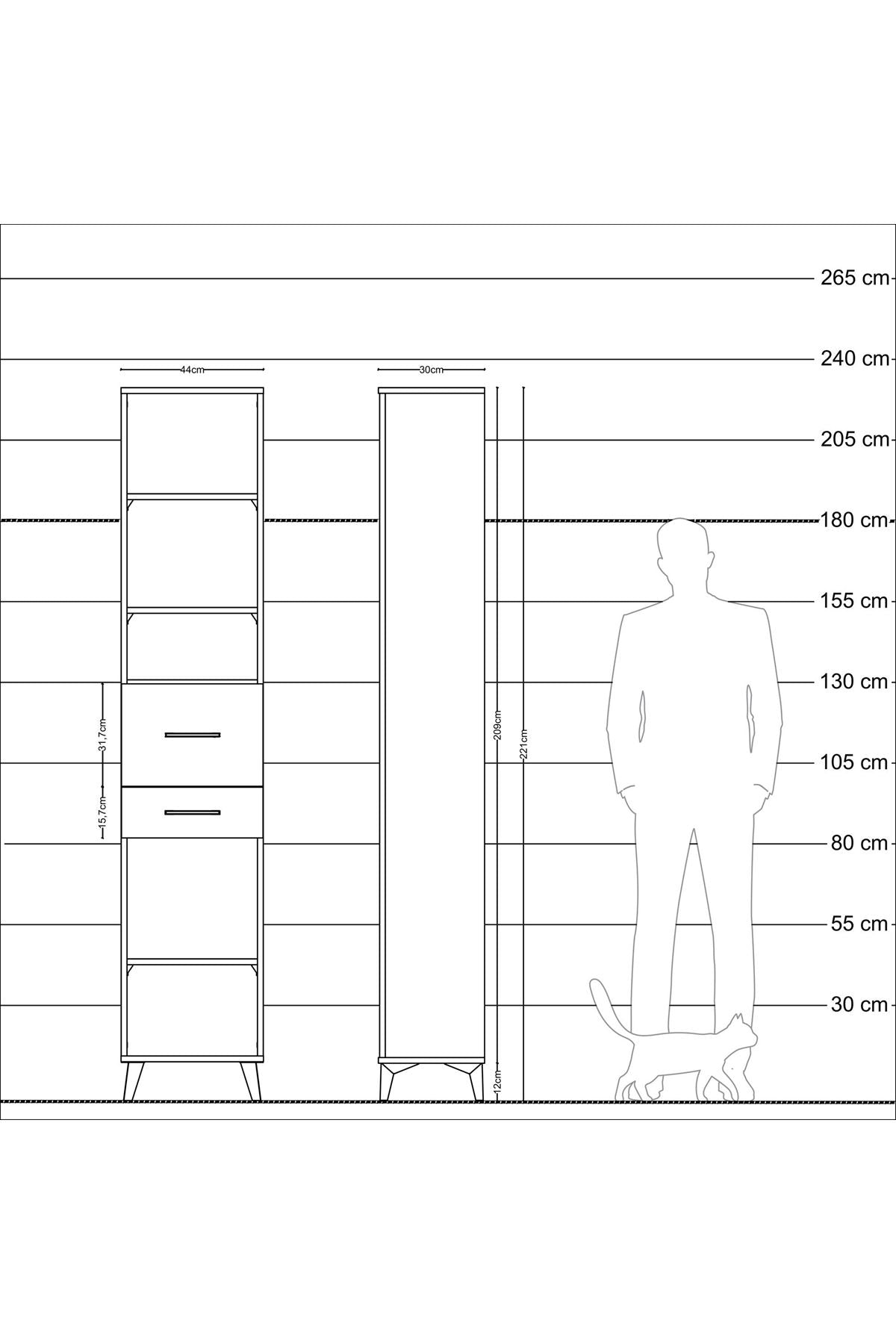 Arges Dolap 4 Raflı 2 Çekmeceli 44x30x221 Aytaşı-Çam