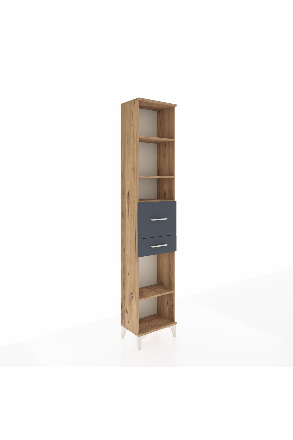 Arges Dolap 4 Raflı 2 Çekmeceli 44x30x221 Çam-Antrasit