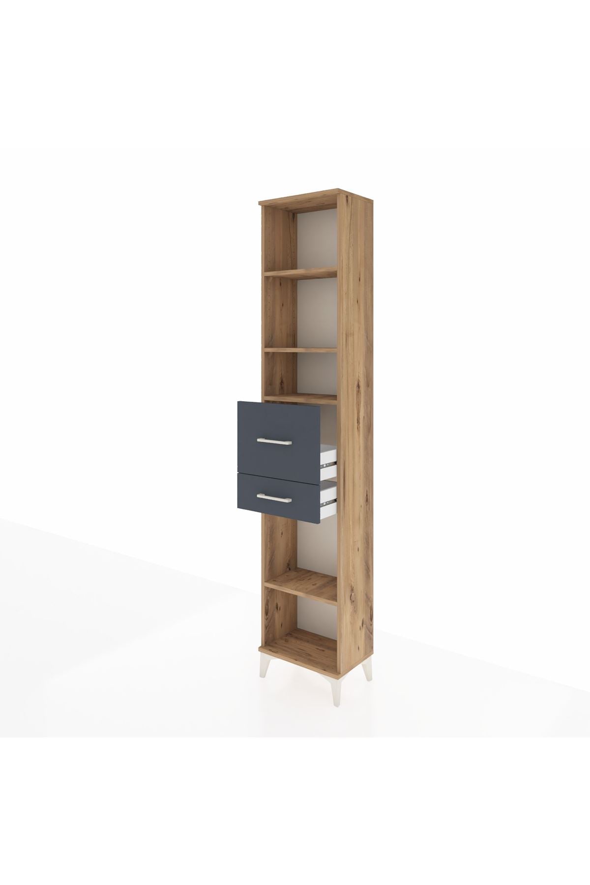 Arges Dolap 4 Raflı 2 Çekmeceli 44x30x221 Çam-Antrasit