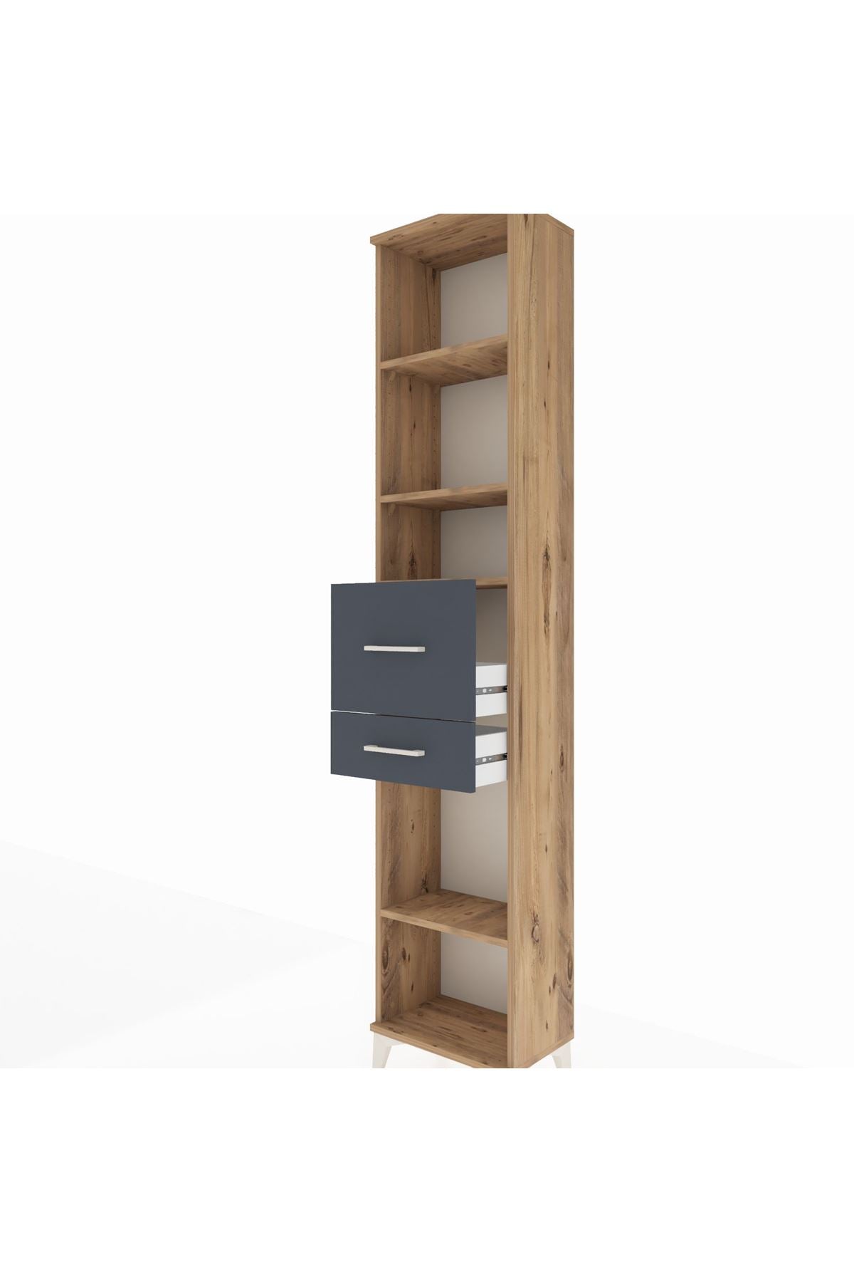 Arges Dolap 4 Raflı 2 Çekmeceli 44x30x221 Çam-Antrasit