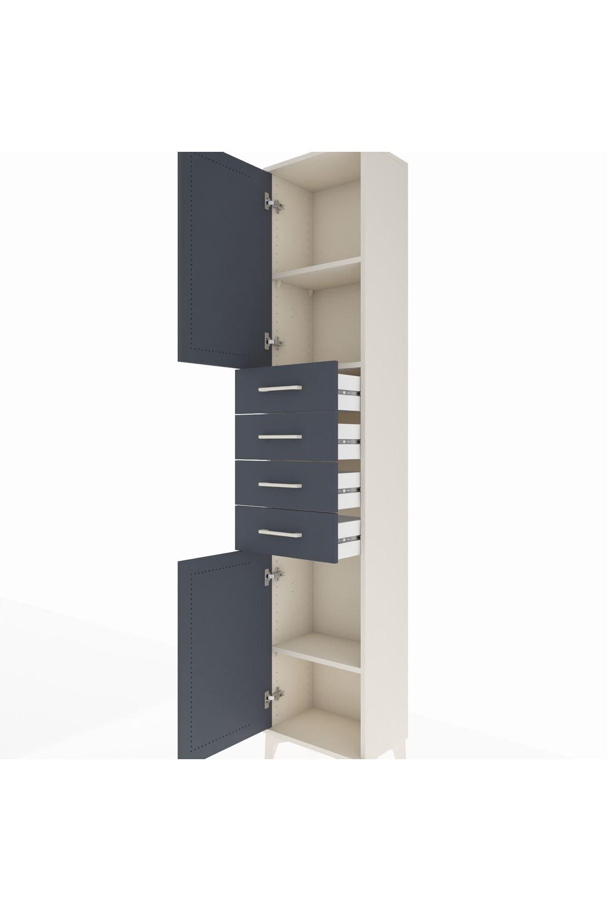 Arges Dolap 3 Raflı 4 Çekmeceli 2 Kapaklı 44x30x221 Aytaşı-Antrasit