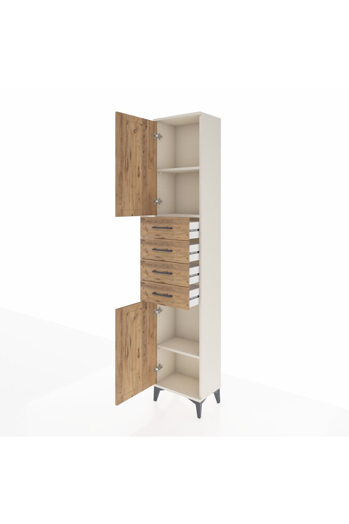 Arges Dolap 3 Raflı 4 Çekmeceli 2 Kapaklı 44x30x221 Aytaşı-Çam