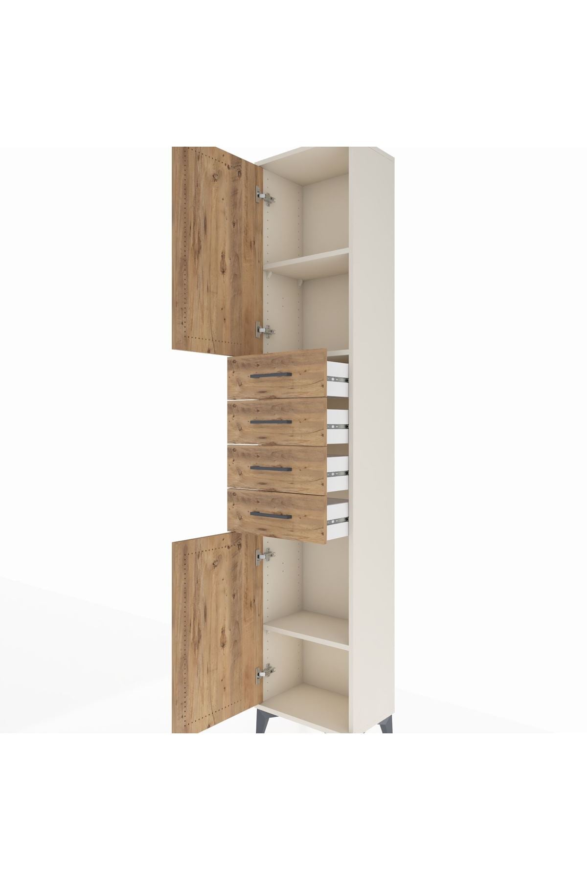 Arges Dolap 3 Raflı 4 Çekmeceli 2 Kapaklı 44x30x221 Aytaşı-Çam