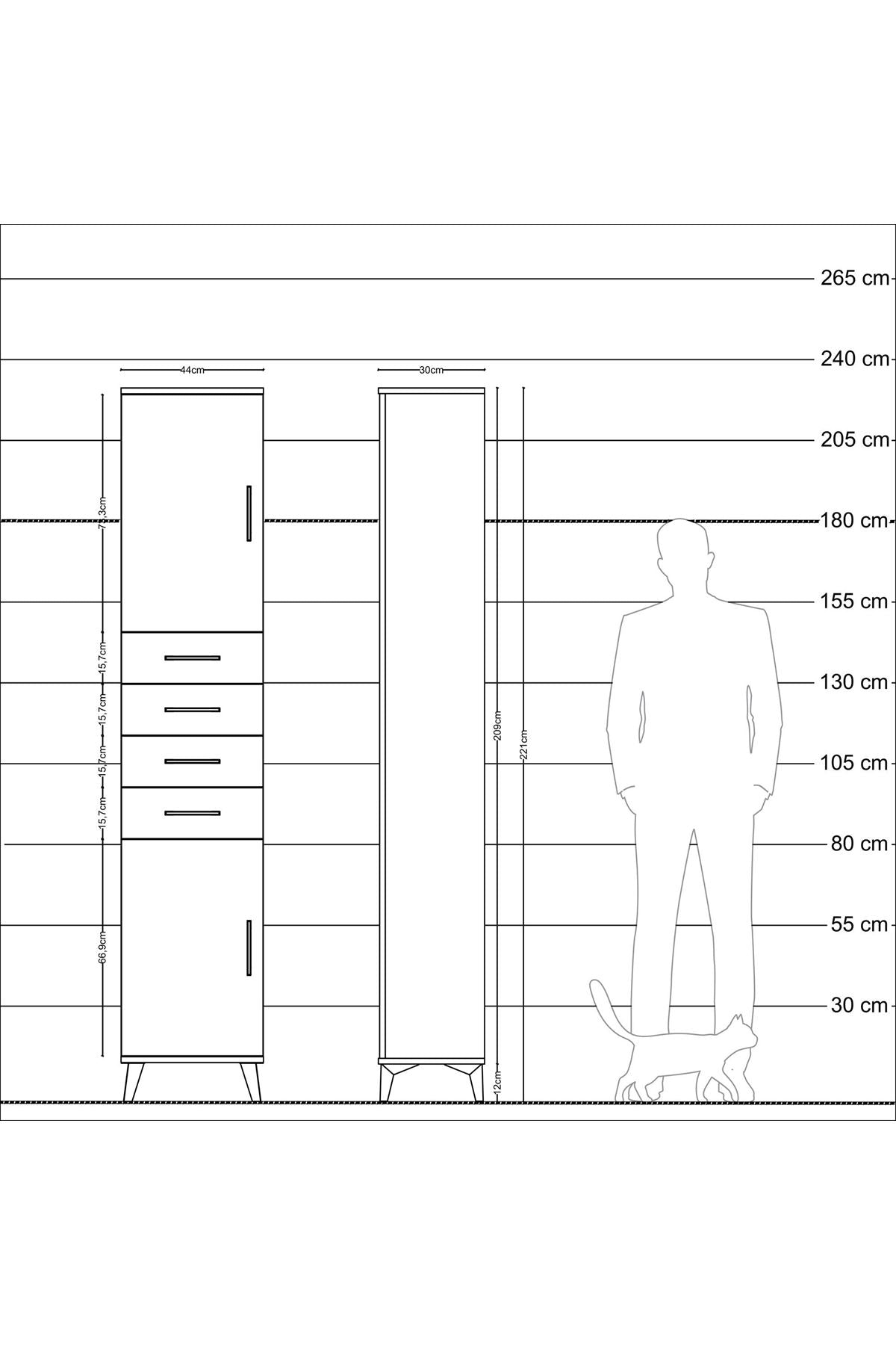 Arges Dolap 3 Raflı 4 Çekmeceli 2 Kapaklı 44x30x221 Aytaşı-Çam