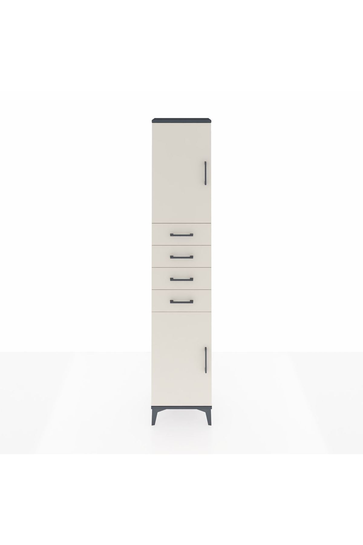 Arges Dolap 3 Raflı 4 Çekmeceli 2 Kapaklı 44x30x221 Antrasit-Aytaşı