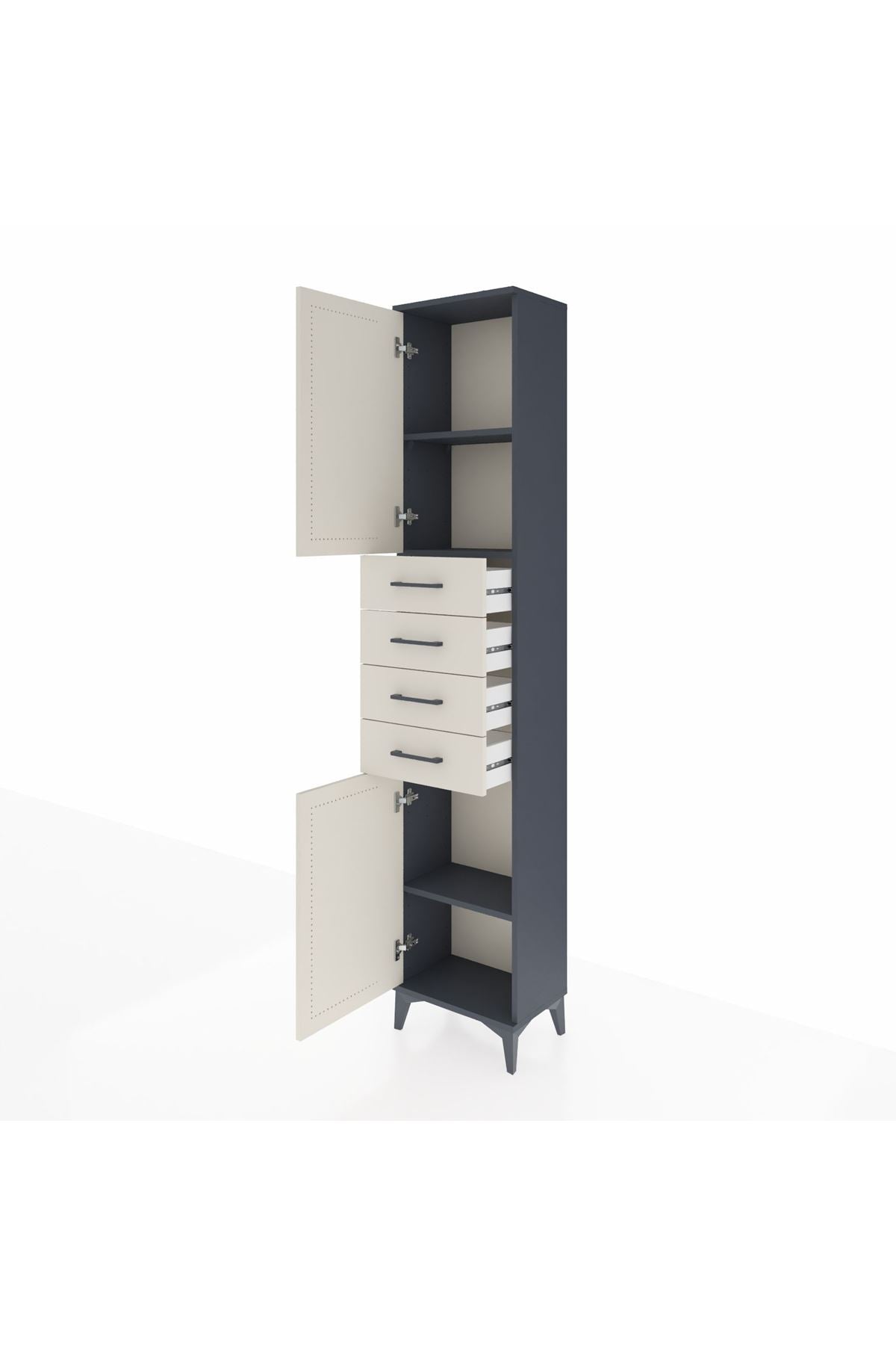 Arges Dolap 3 Raflı 4 Çekmeceli 2 Kapaklı 44x30x221 Antrasit-Aytaşı