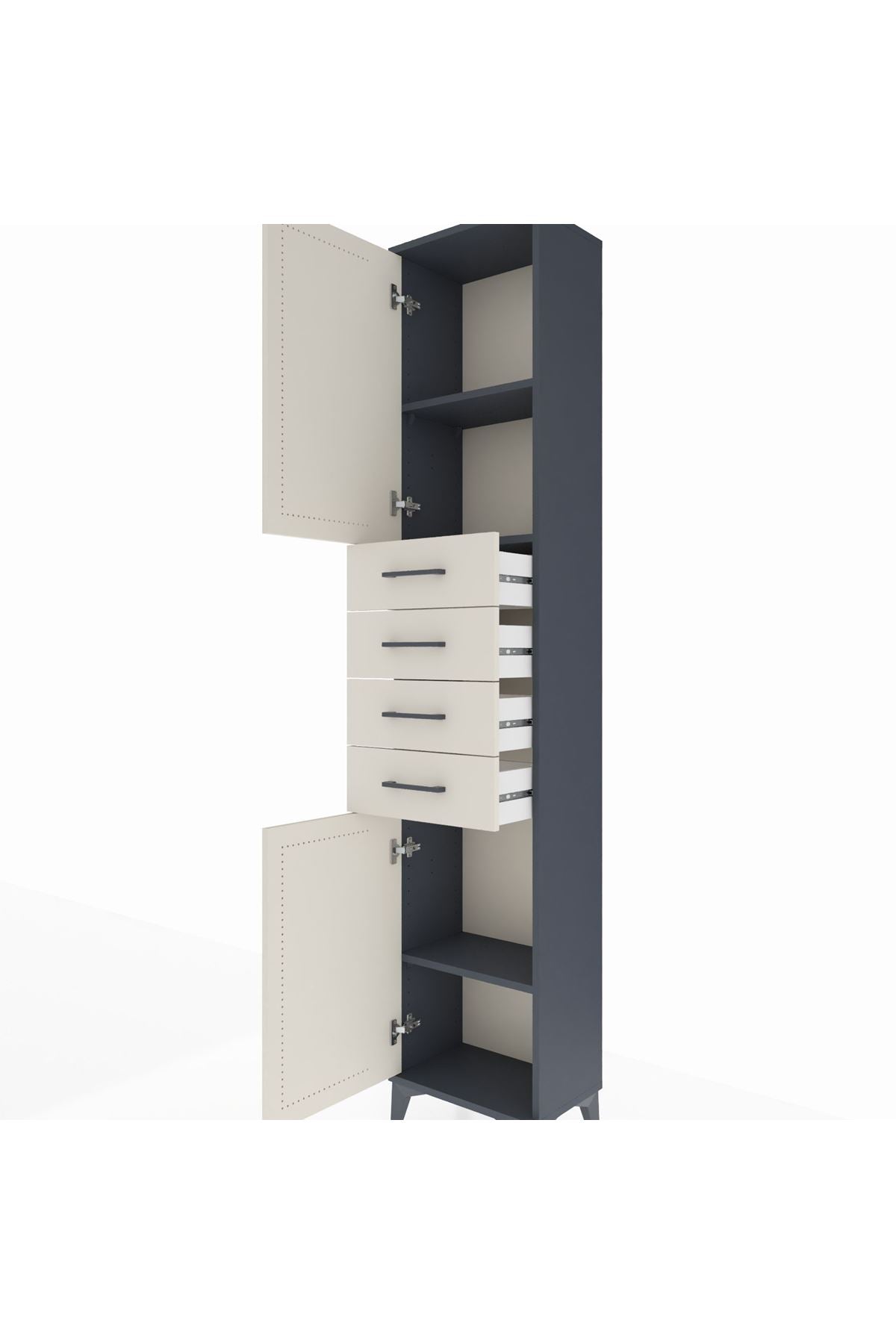 Arges Dolap 3 Raflı 4 Çekmeceli 2 Kapaklı 44x30x221 Antrasit-Aytaşı