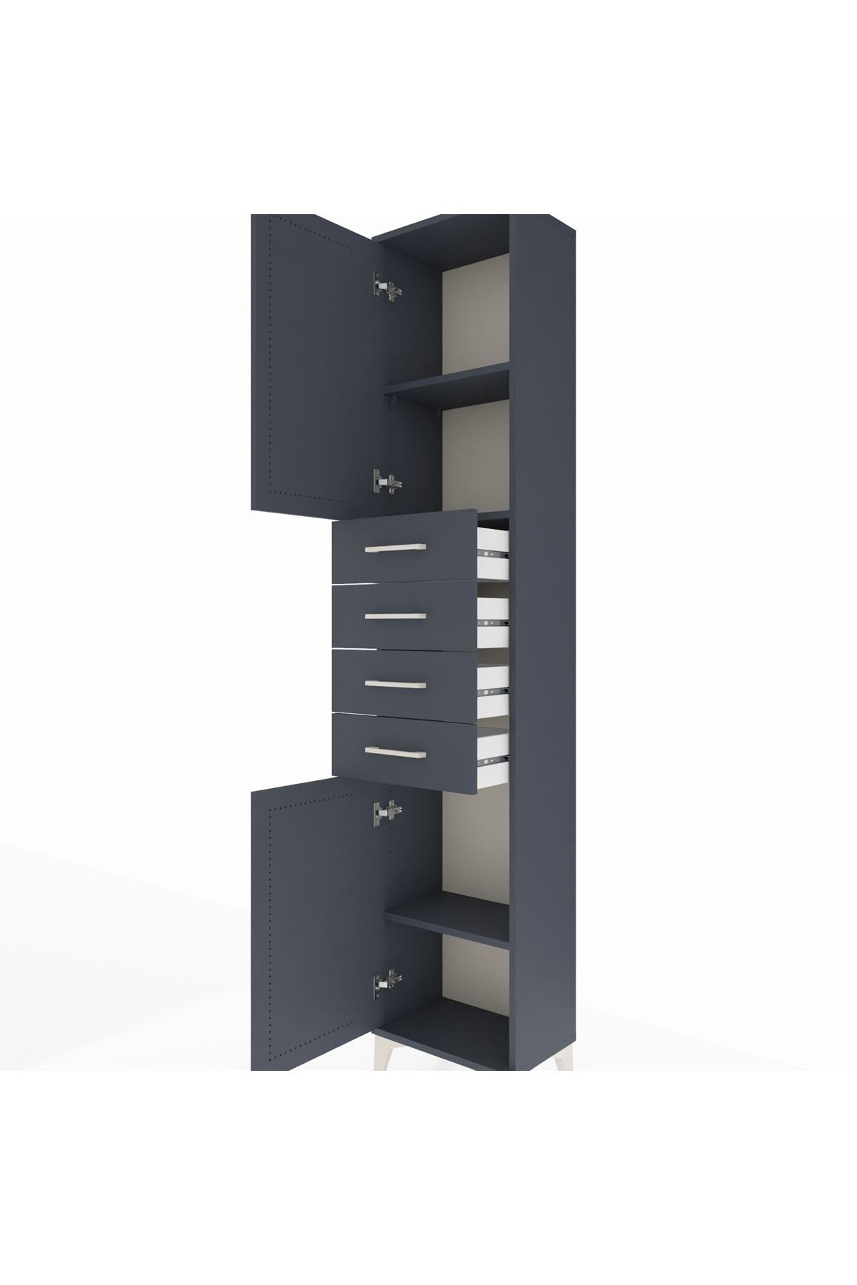 Arges Dolap 3 Raflı 4 Çekmeceli 2 Kapaklı 44x30x221 Antrasit-Antrasit