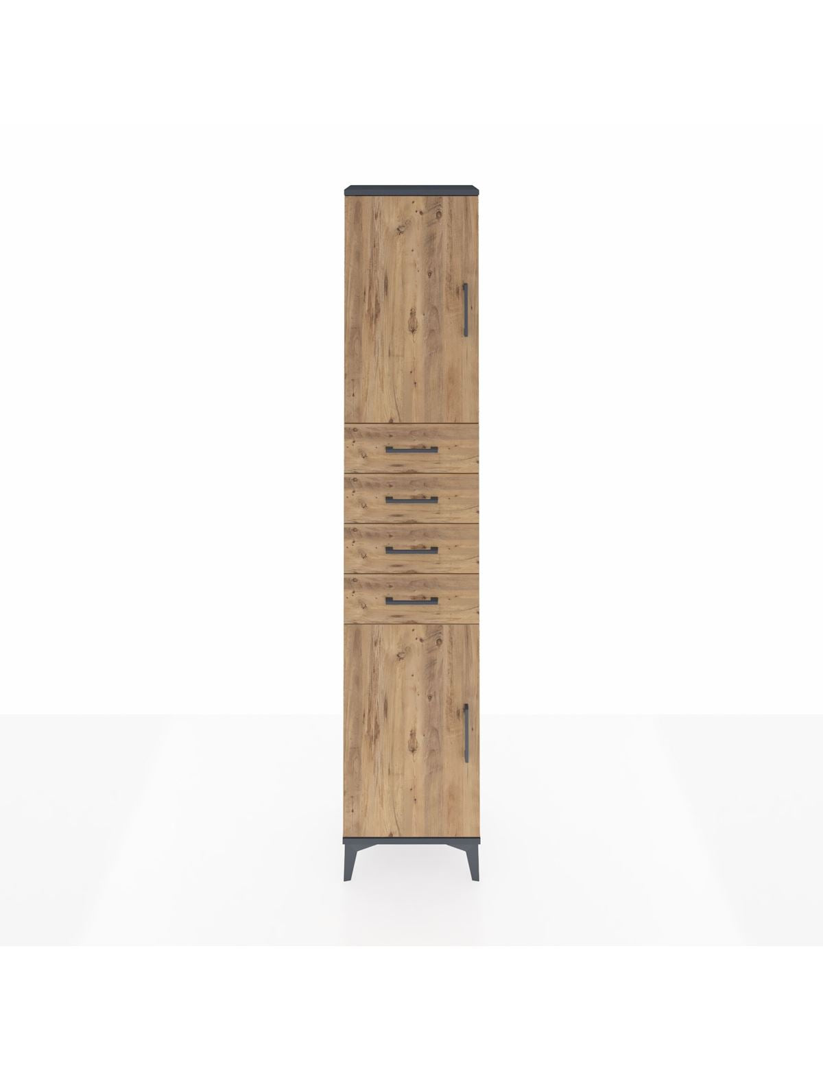 Arges Dolap 3 Raflı 4 Çekmeceli 2 Kapaklı 44x30x221 Antrasit-Çam