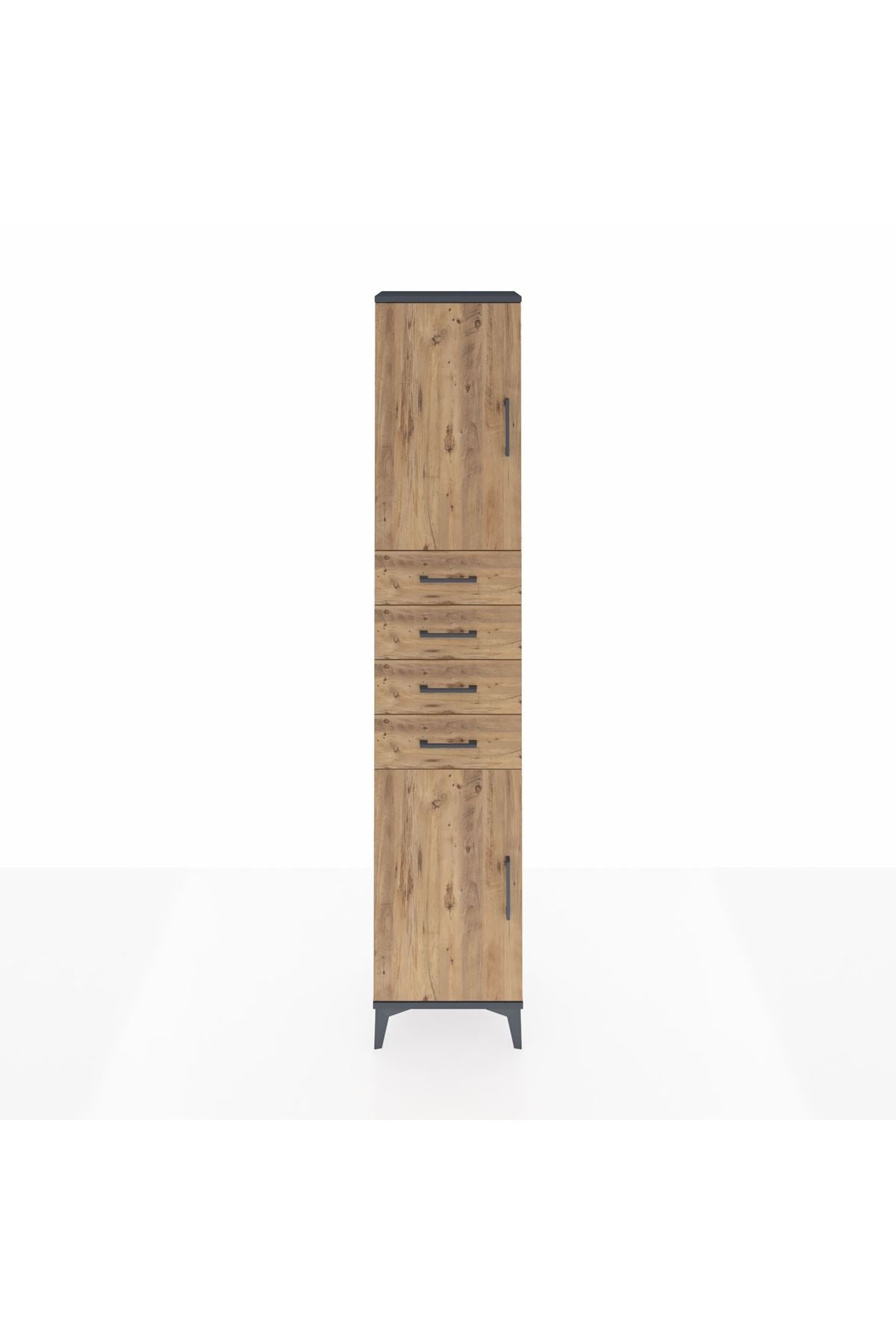 Arges Dolap 3 Raflı 4 Çekmeceli 2 Kapaklı 44x30x221 Antrasit-Çam