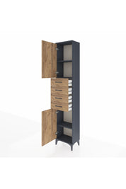 Arges Dolap 3 Raflı 4 Çekmeceli 2 Kapaklı 44x30x221 Antrasit-Çam