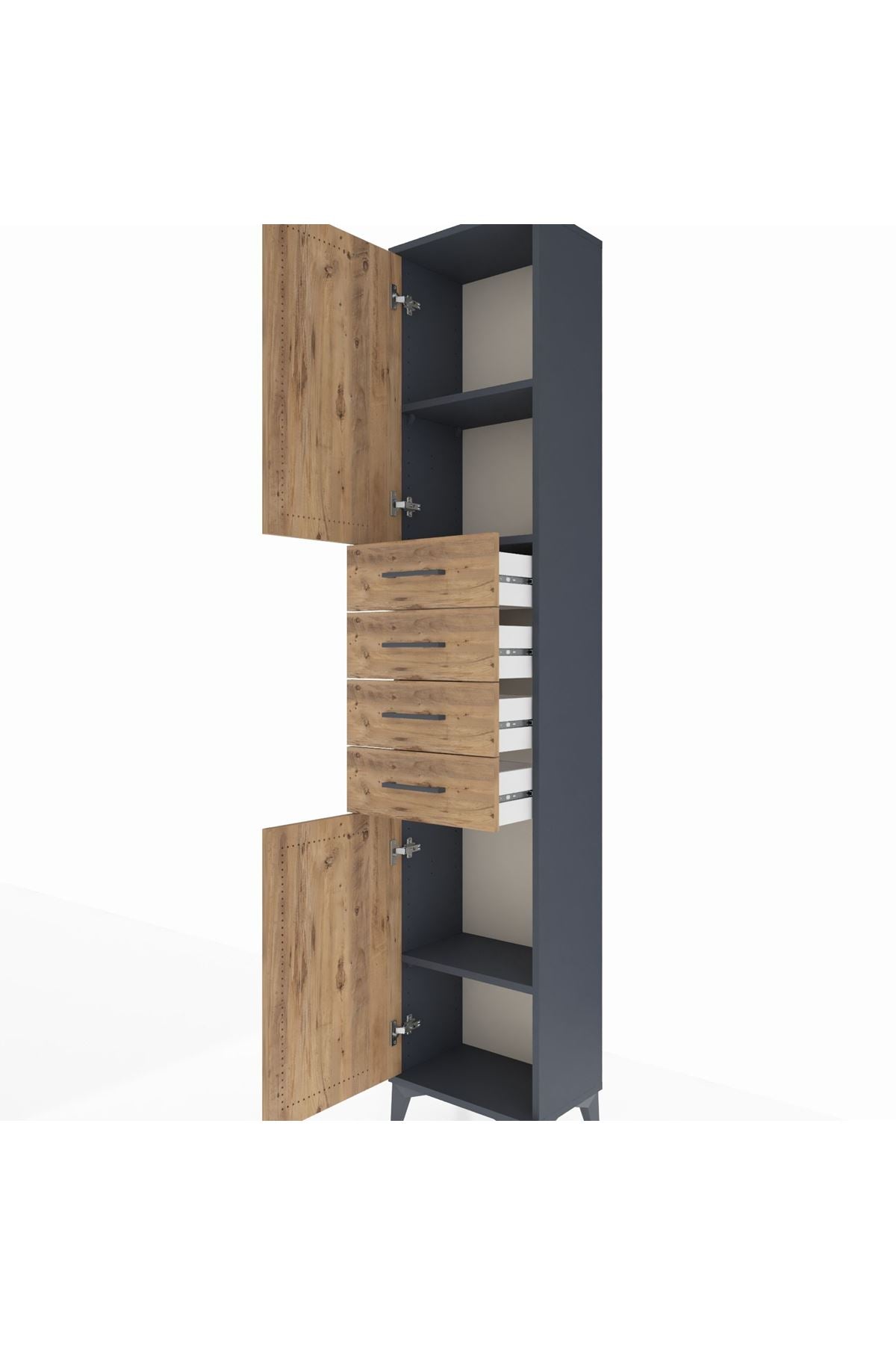 Arges Dolap 3 Raflı 4 Çekmeceli 2 Kapaklı 44x30x221 Antrasit-Çam