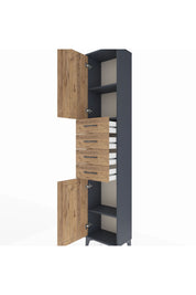 Arges Dolap 3 Raflı 4 Çekmeceli 2 Kapaklı 44x30x221 Antrasit-Çam