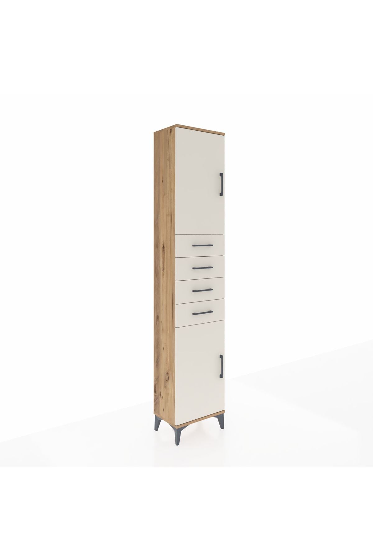 Arges Dolap 3 Raflı 4 Çekmeceli 2 Kapaklı 44x30x221 Çam-Aytaşı