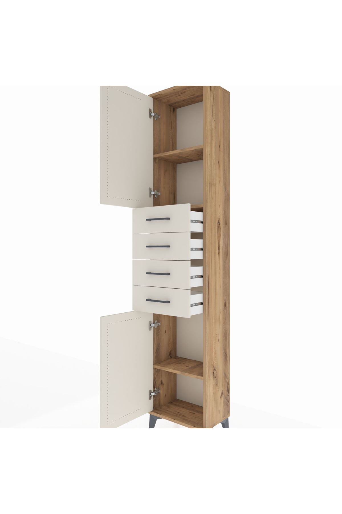 Arges Dolap 3 Raflı 4 Çekmeceli 2 Kapaklı 44x30x221 Çam-Aytaşı