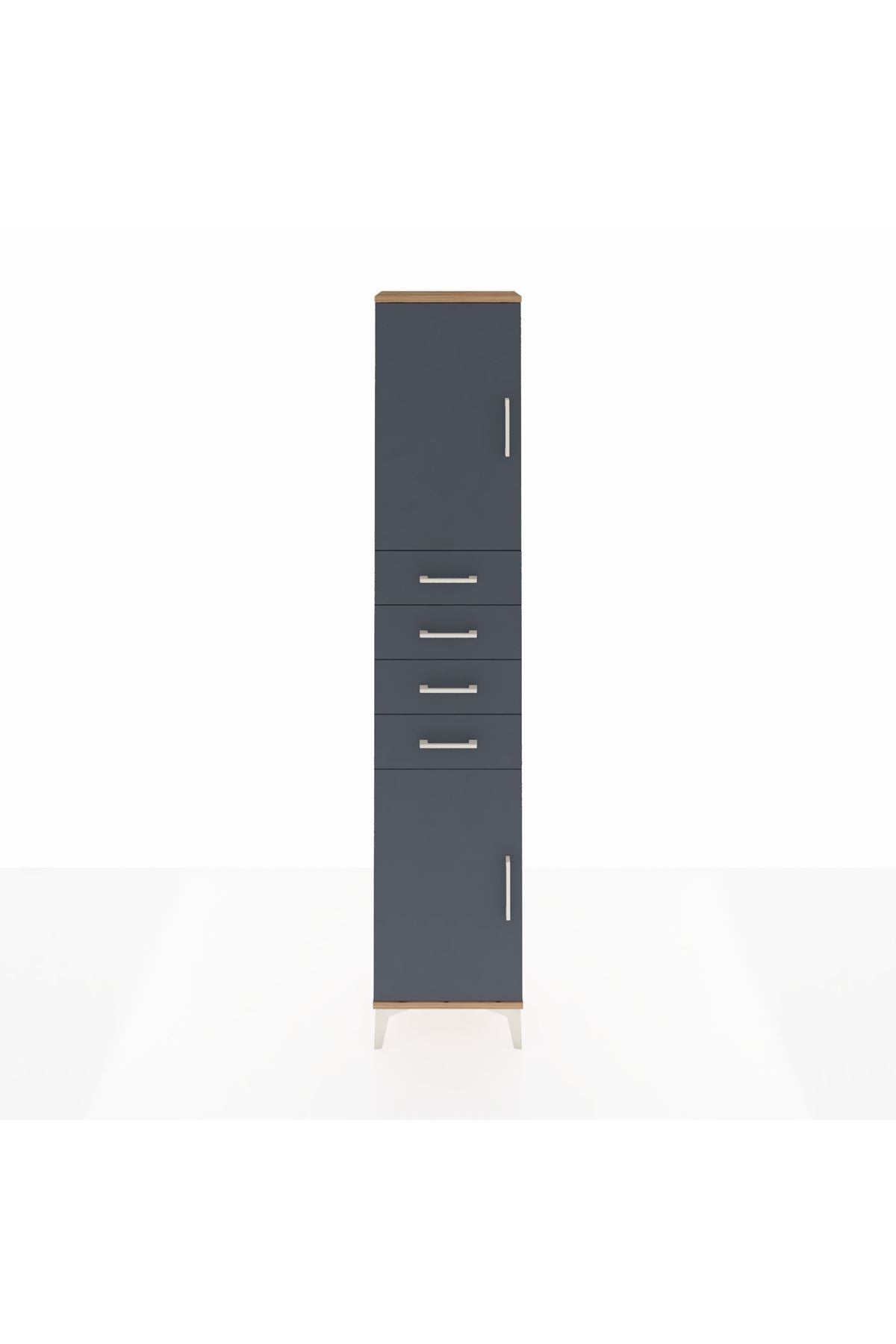 Arges Dolap 3 Raflı 4 Çekmeceli 2 Kapaklı 44x30x221 Çam-Antrasit