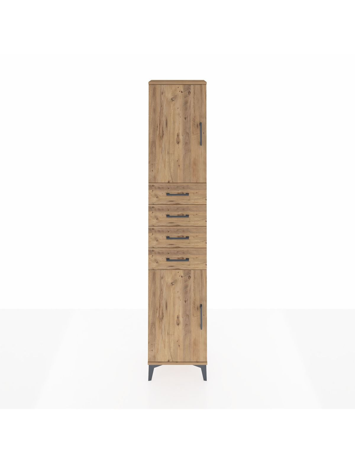 Arges Dolap 3 Raflı 4 Çekmeceli 2 Kapaklı 44x30x221 Çam-Çam