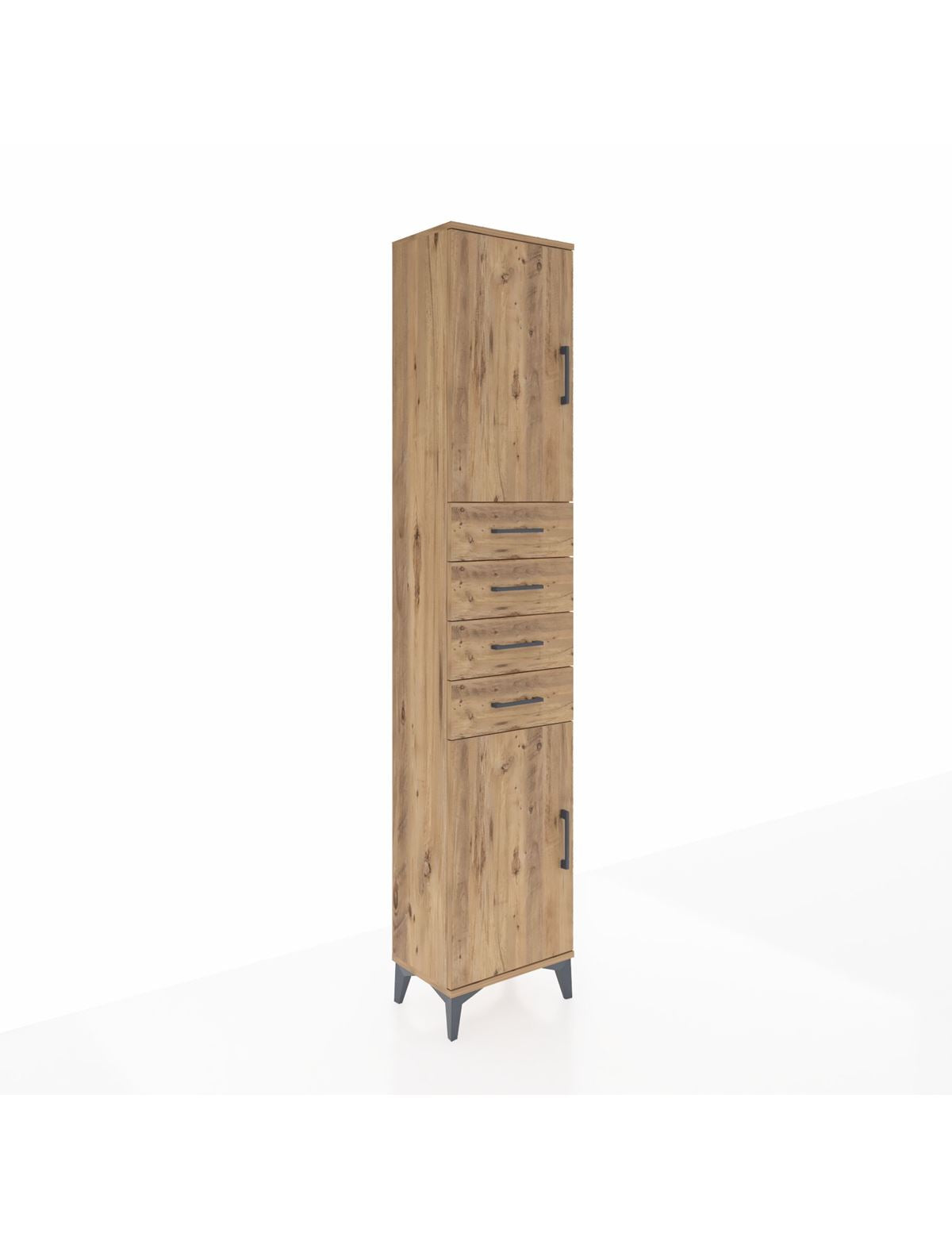 Arges Dolap 3 Raflı 4 Çekmeceli 2 Kapaklı 44x30x221 Çam-Çam