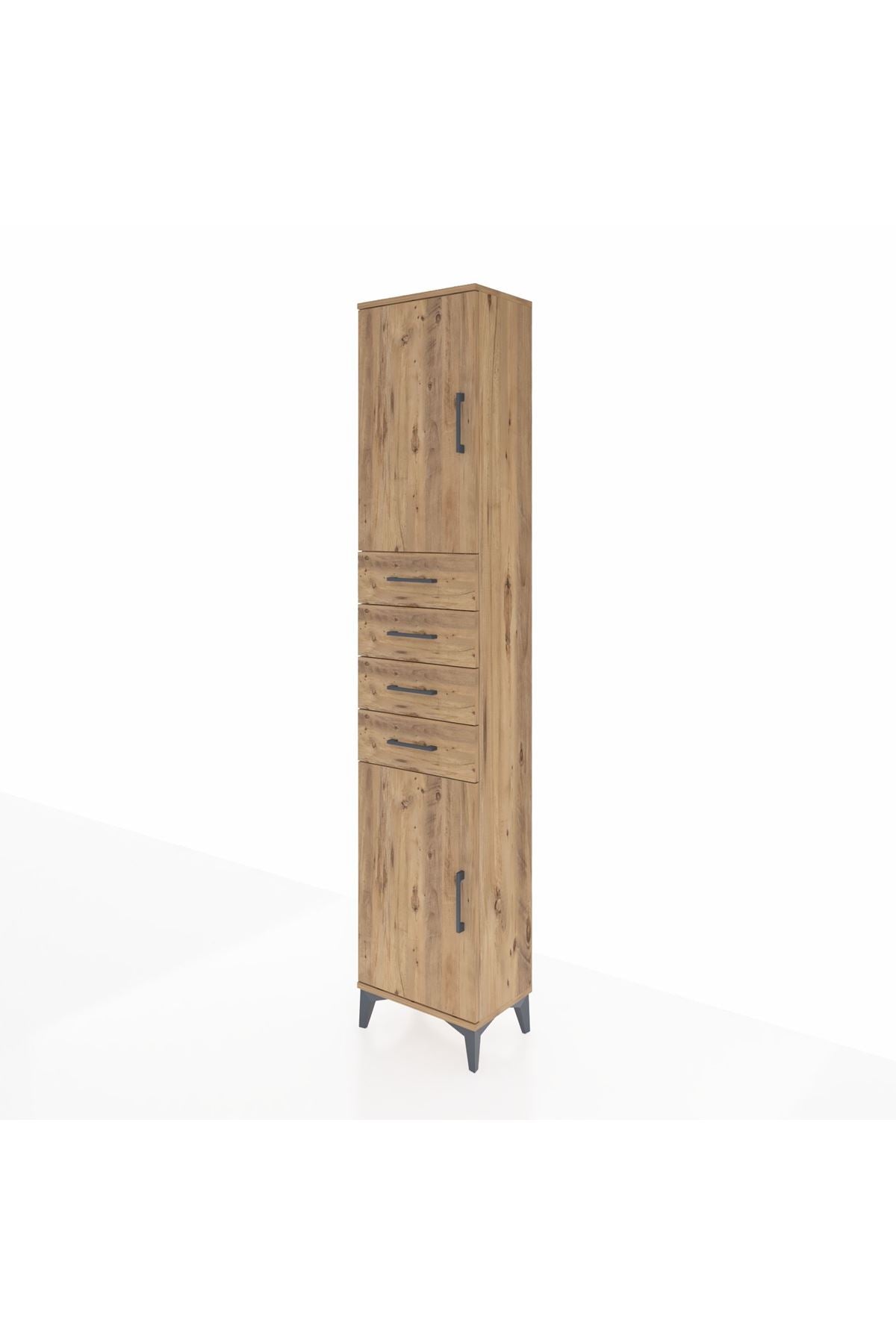 Arges Dolap 3 Raflı 4 Çekmeceli 2 Kapaklı 44x30x221 Çam-Çam