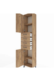 Arges Dolap 3 Raflı 4 Çekmeceli 2 Kapaklı 44x30x221 Çam-Çam