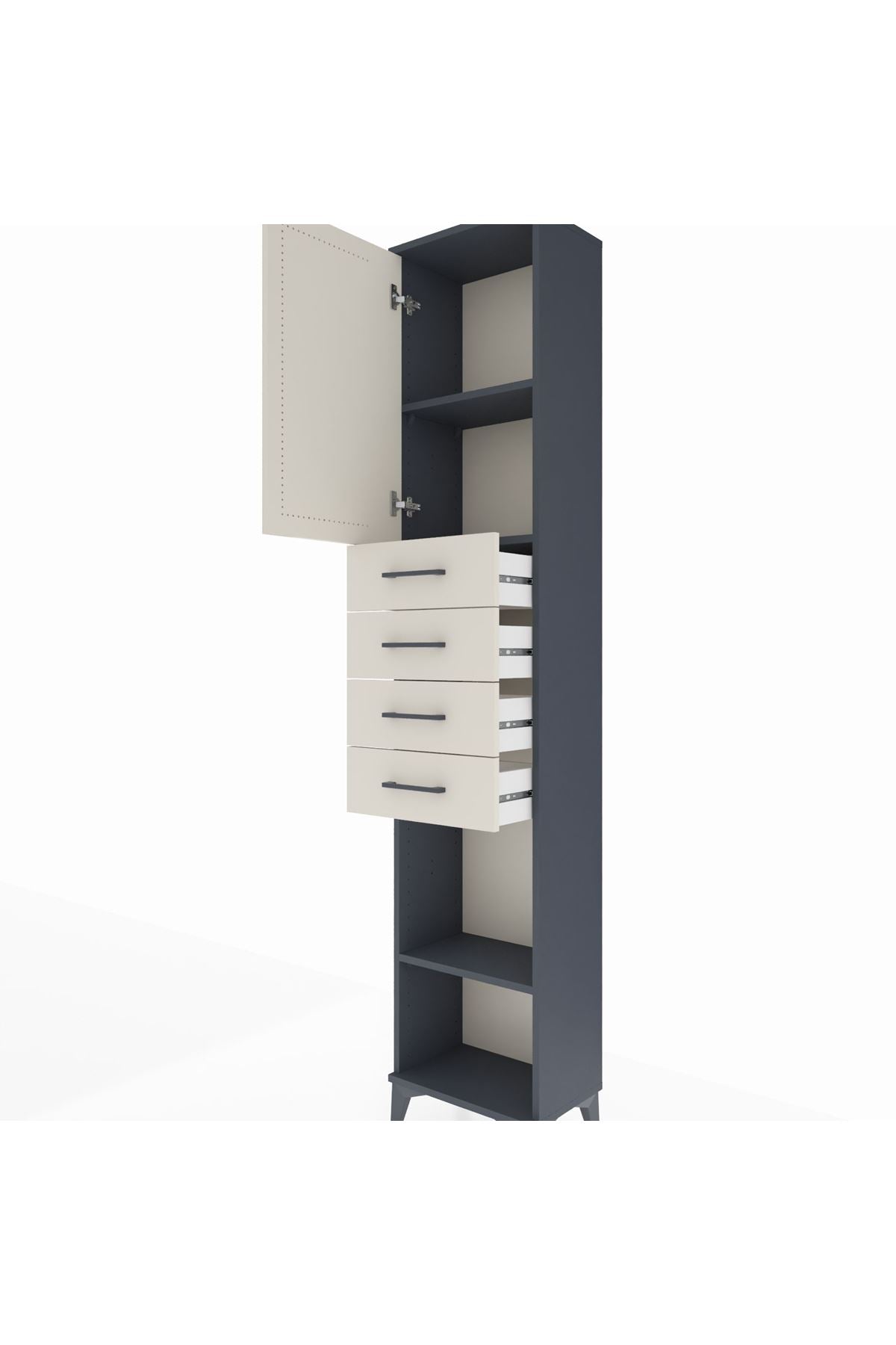 Arges Dolap 3 Raflı 4 Çekmeceli Tek Kapaklı 44x30x221 Antrasit-Aytaşı