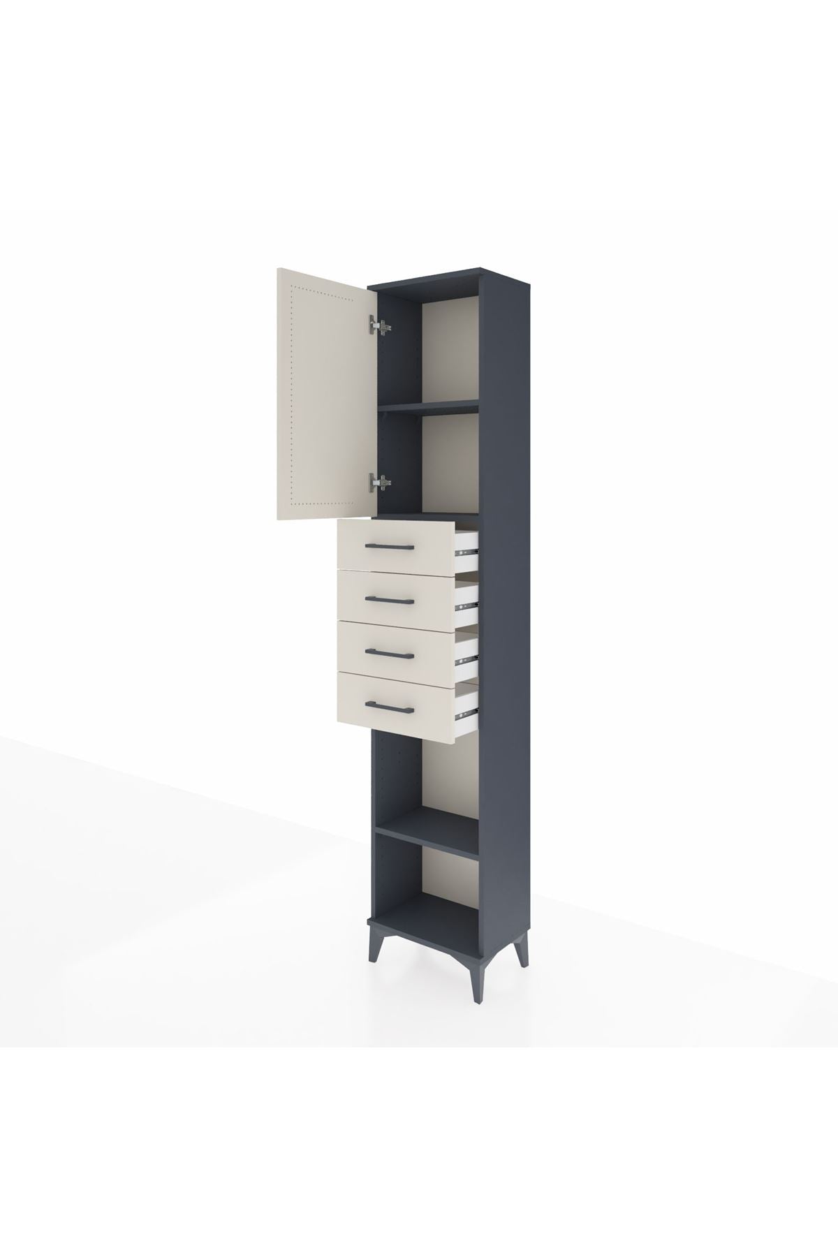 Arges Dolap 3 Raflı 4 Çekmeceli Tek Kapaklı 44x30x221 Antrasit-Aytaşı