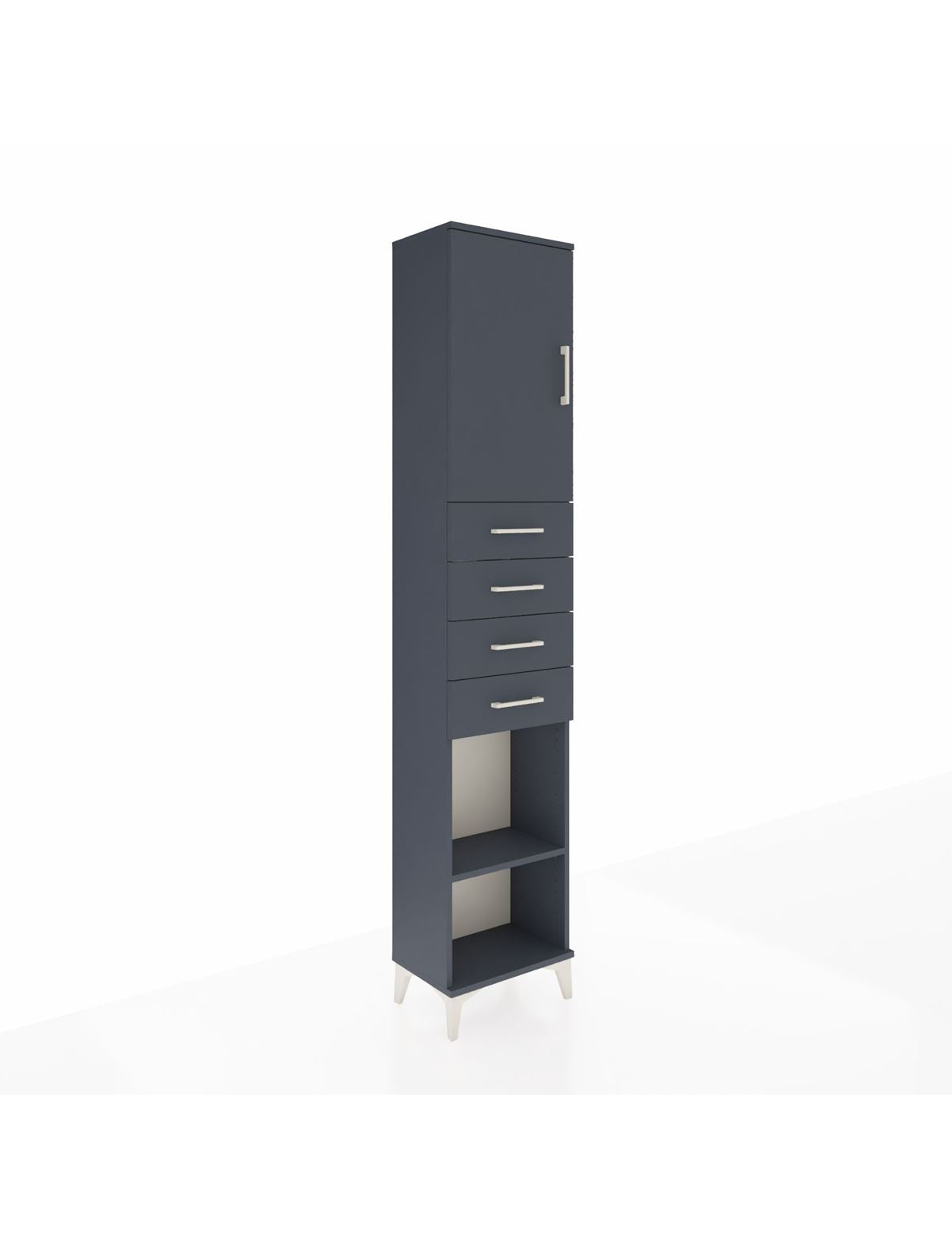 Arges Dolap 3 Raflı 4 Çekmeceli Tek Kapaklı 44x30x221 Antrasit-Antrasit