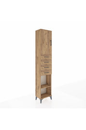 Arges Dolap 3 Raflı 4 Çekmeceli Tek Kapaklı 44x30x221 Çam-Çam