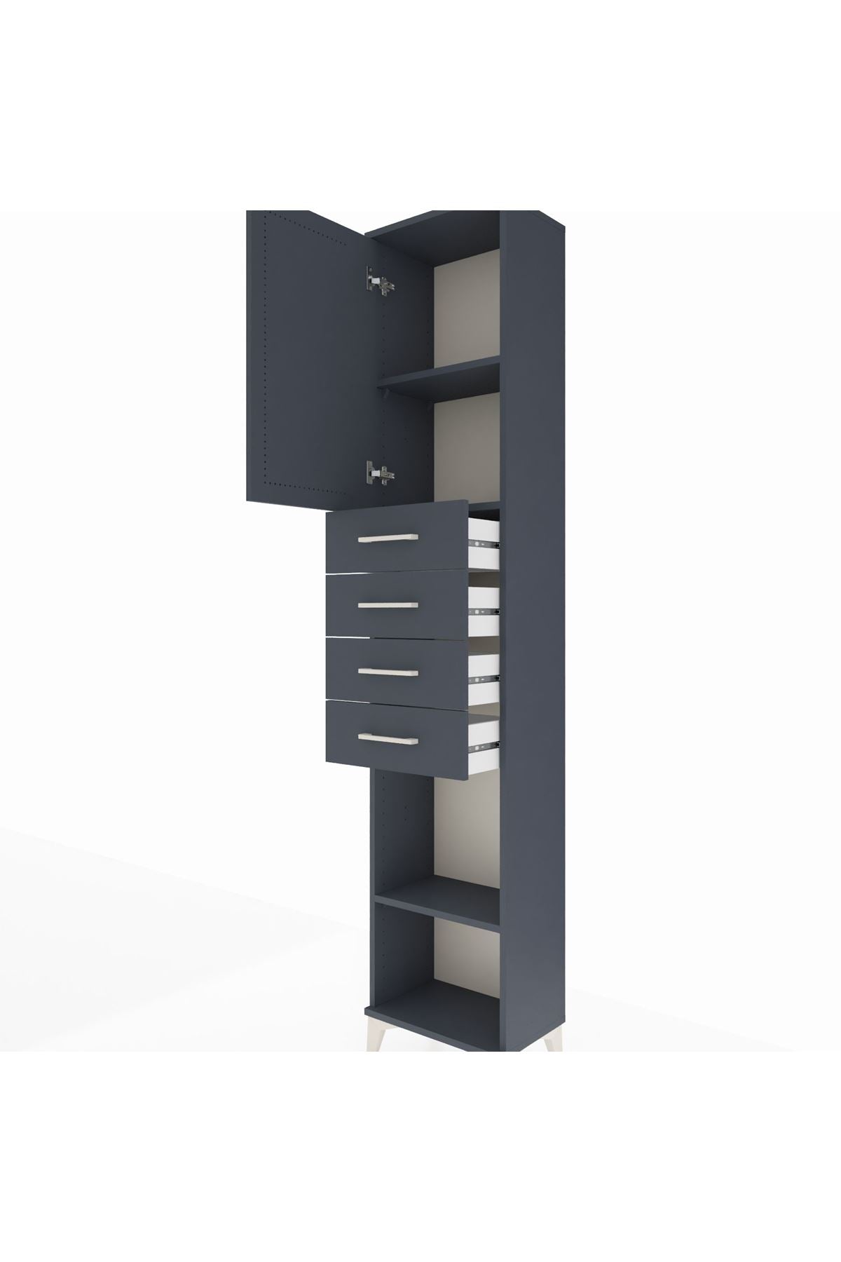 Arges Dolap 3 Raflı 4 Çekmeceli Tek Kapaklı 44x30x221 Antrasit-Antrasit