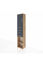 Arges Dolap 3 Raflı 4 Çekmeceli Tek Kapaklı 44x30x221 Çam-Antrasit