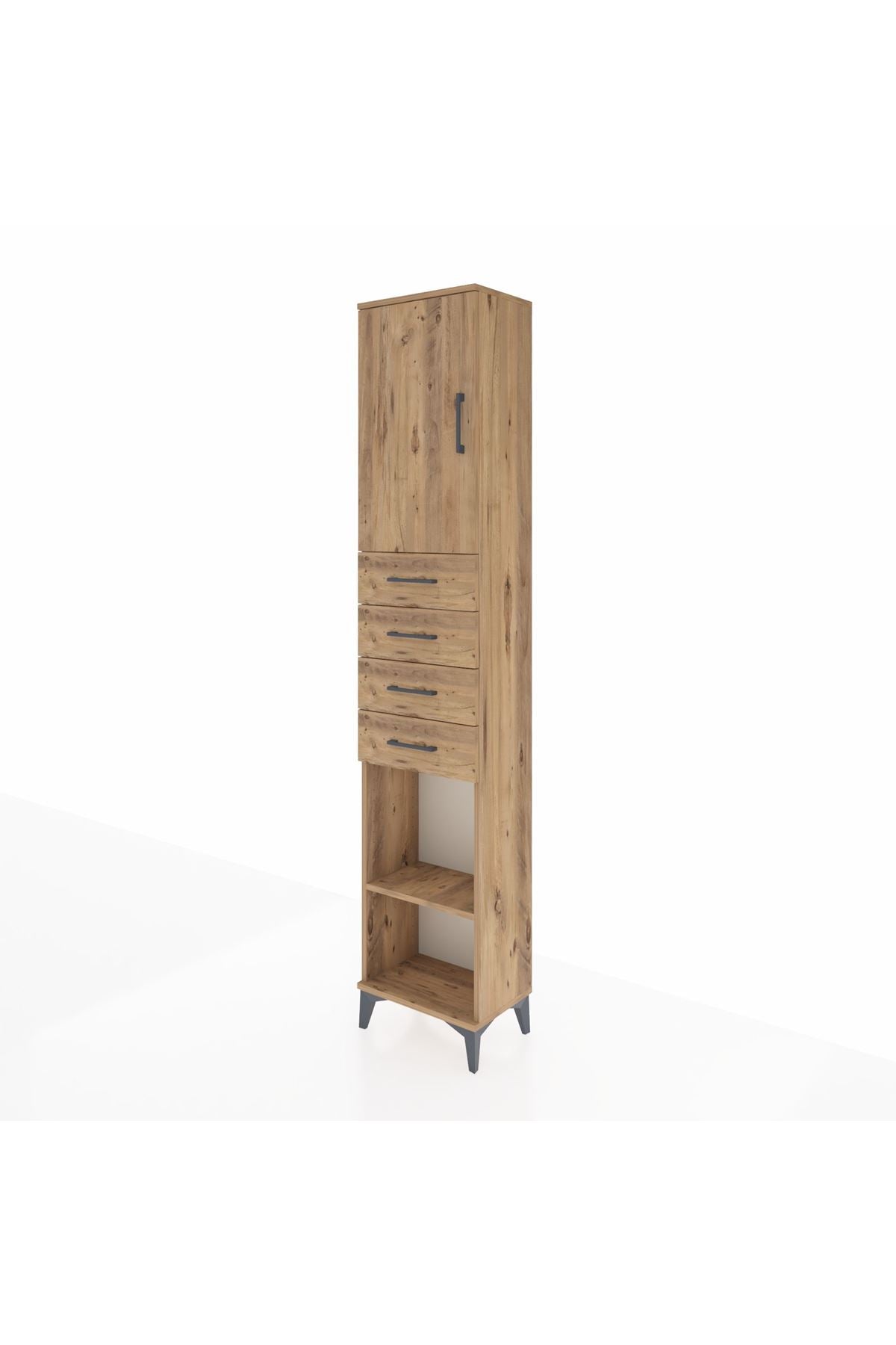 Arges Dolap 3 Raflı 4 Çekmeceli Tek Kapaklı 44x30x221 Çam-Çam