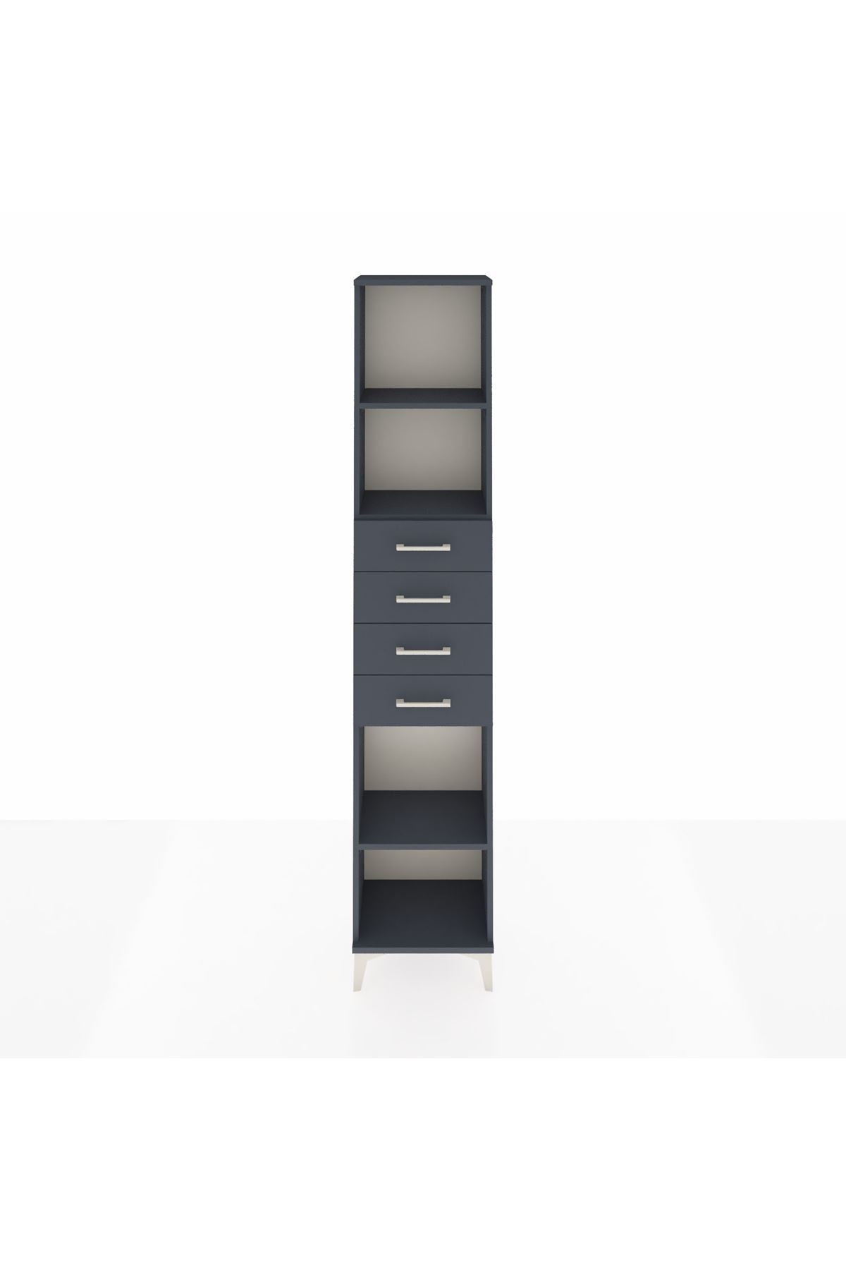 Arges Dolap 3 Raflı 4 Çekmeceli 44x30x221 Antrasit-Antrasit