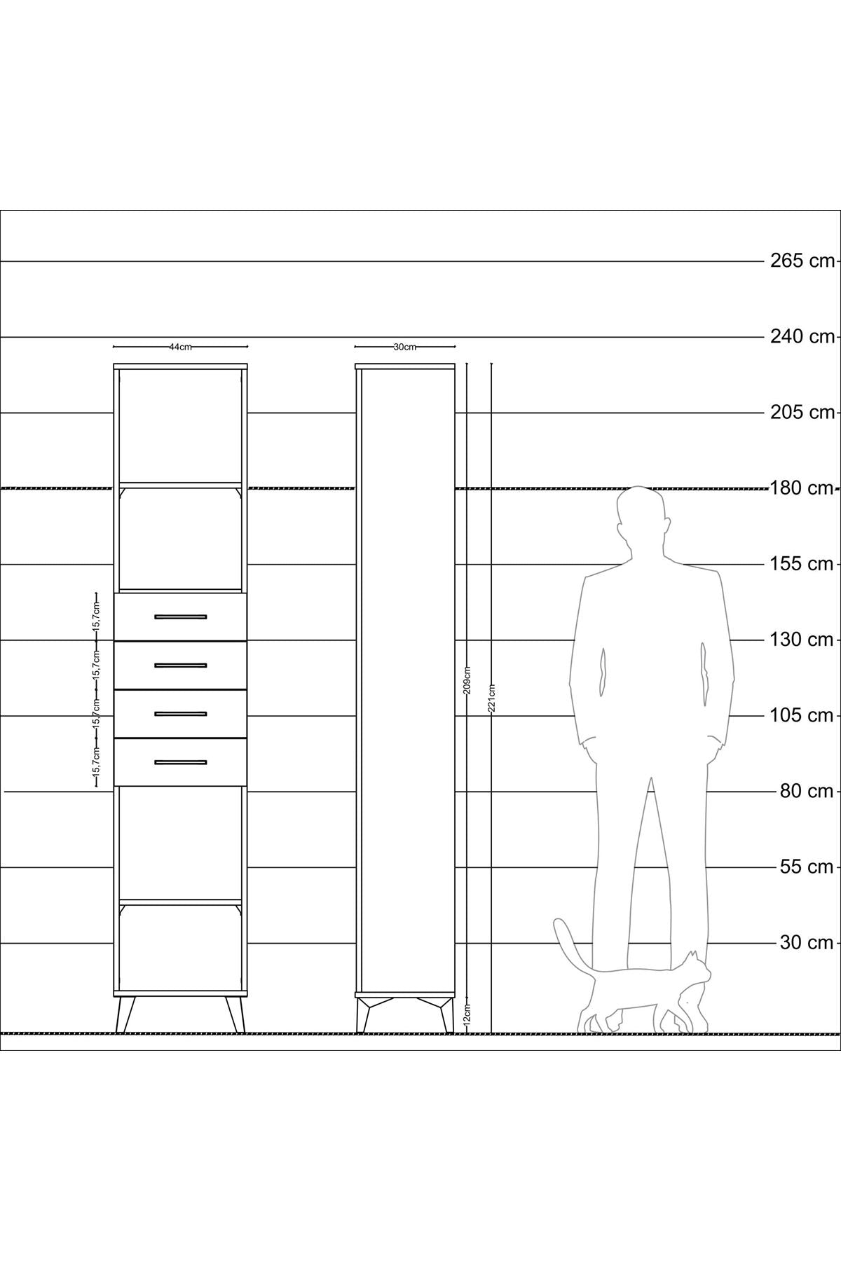 Arges Dolap 3 Raflı 4 Çekmeceli 44x30x221 Antrasit-Aytaşı