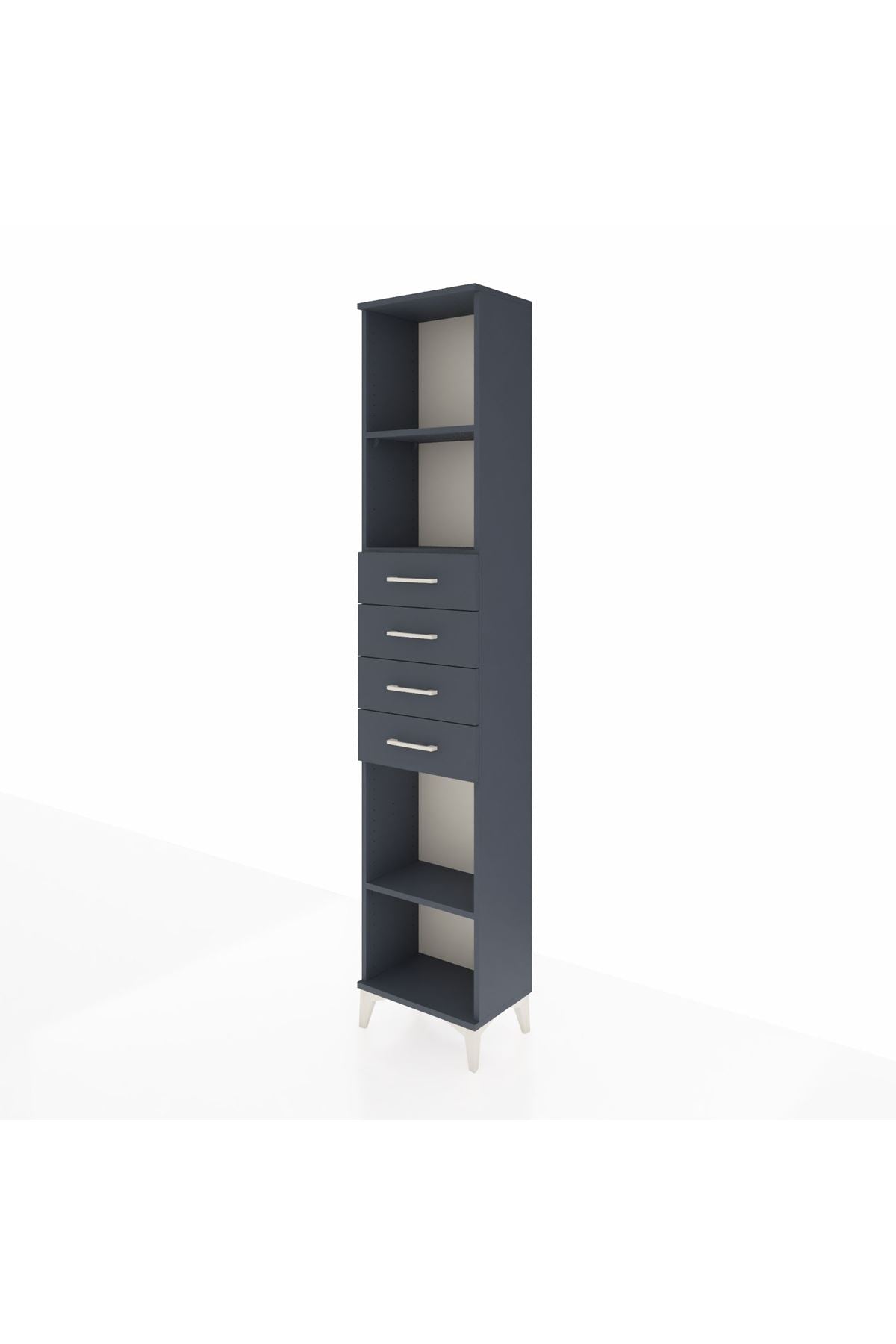 Arges Dolap 3 Raflı 4 Çekmeceli 44x30x221 Antrasit-Antrasit