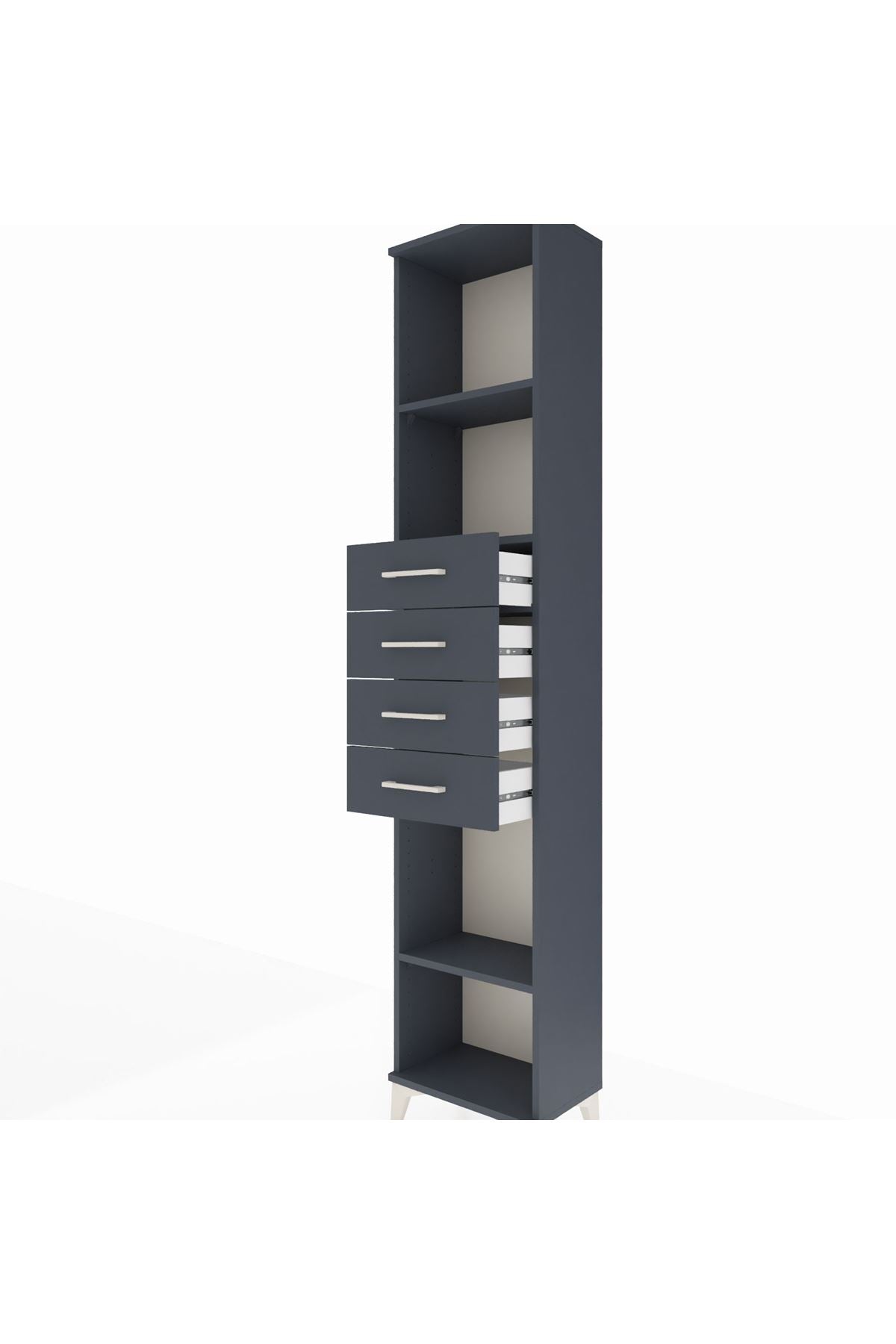 Arges Dolap 3 Raflı 4 Çekmeceli 44x30x221 Antrasit-Antrasit