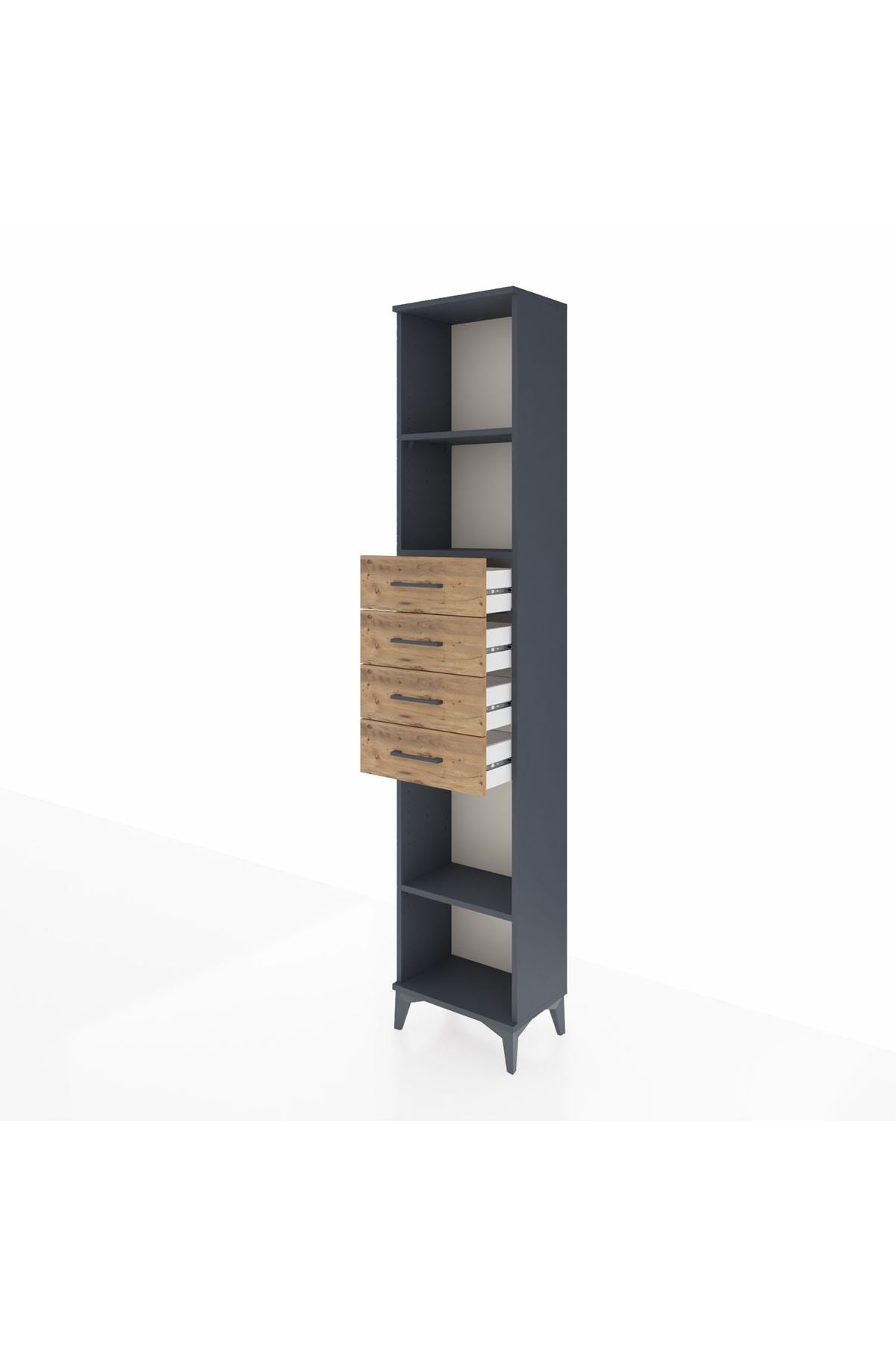 Arges Dolap 3 Raflı 4 Çekmeceli 44x30x221 Antrasit-Çam