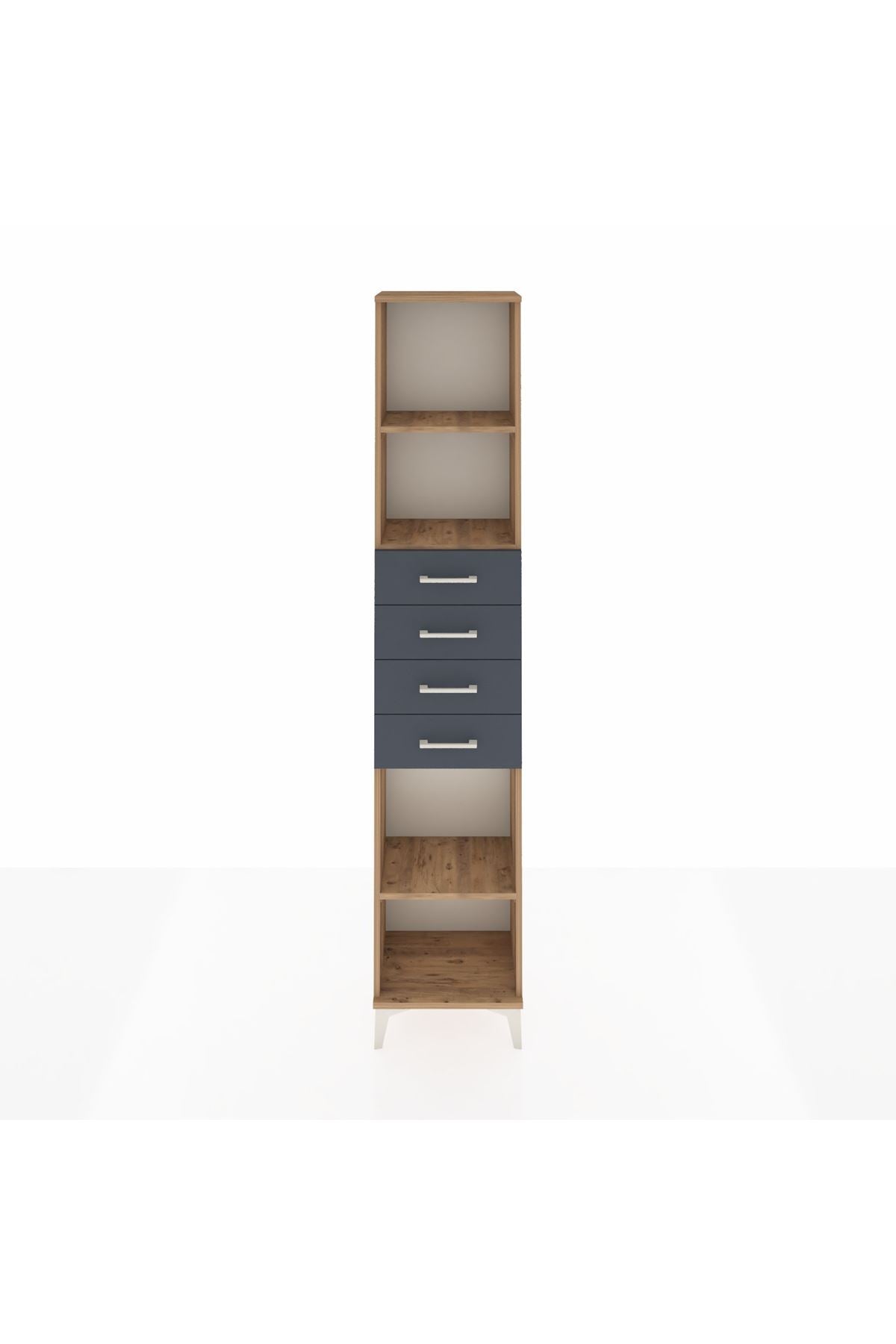 Arges Dolap 3 Raflı 4 Çekmeceli 44x30x221 Çam-Antrasit