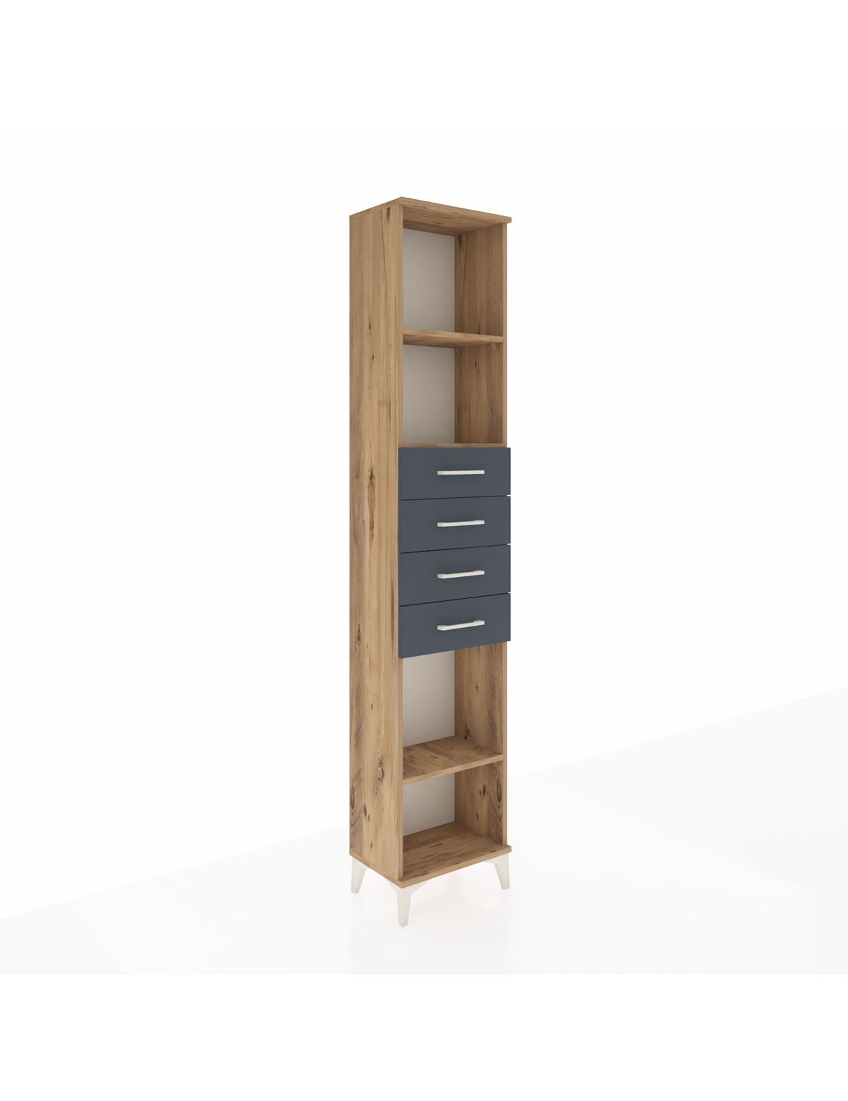 Arges Dolap 3 Raflı 4 Çekmeceli 44x30x221 Çam-Antrasit