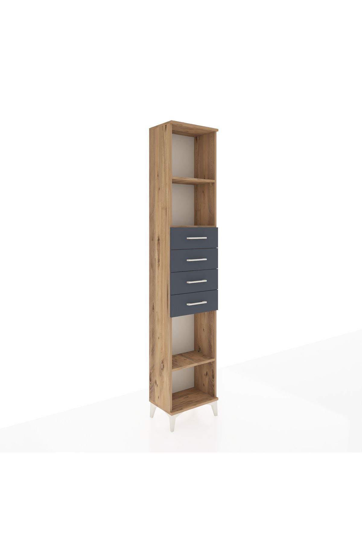 Arges Dolap 3 Raflı 4 Çekmeceli 44x30x221 Çam-Antrasit