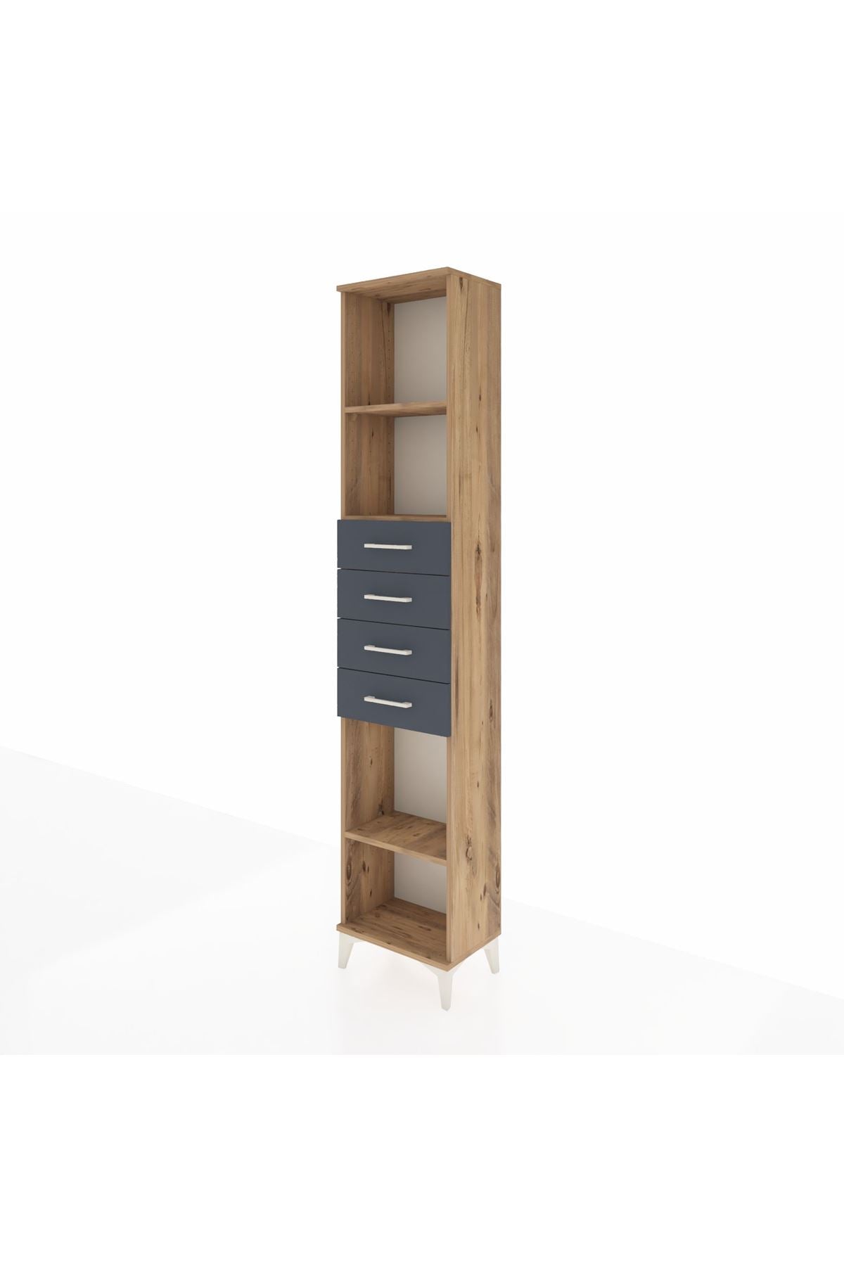 Arges Dolap 3 Raflı 4 Çekmeceli 44x30x221 Çam-Antrasit