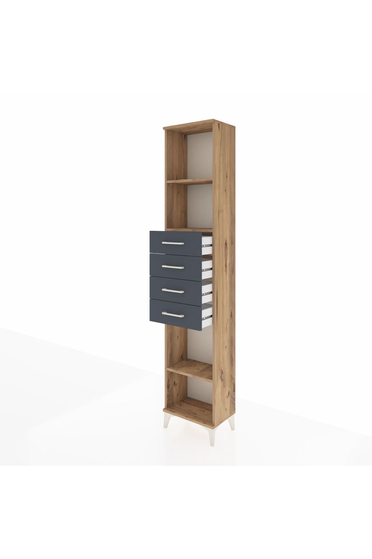 Arges Dolap 3 Raflı 4 Çekmeceli 44x30x221 Çam-Antrasit