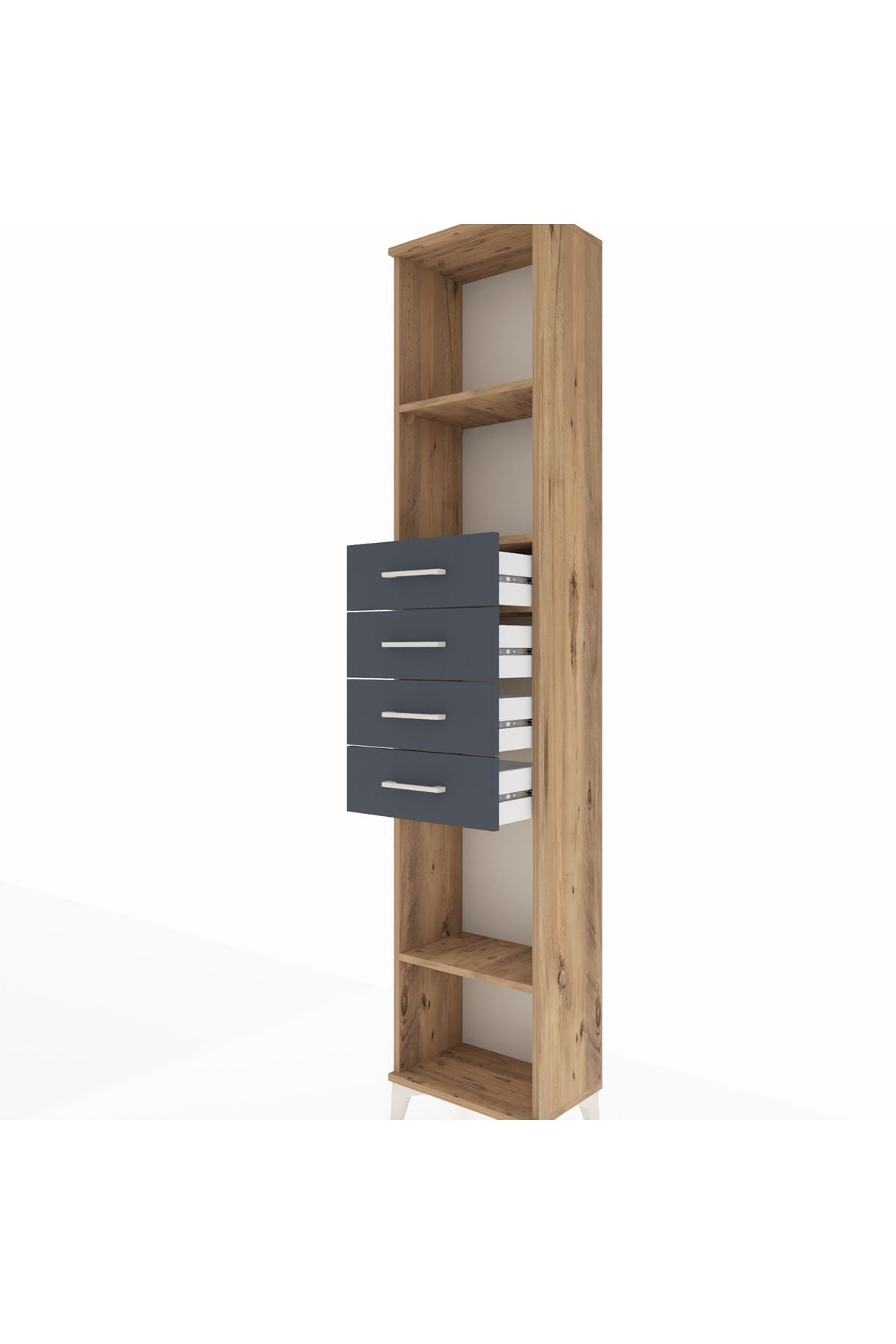 Arges Dolap 3 Raflı 4 Çekmeceli 44x30x221 Çam-Antrasit