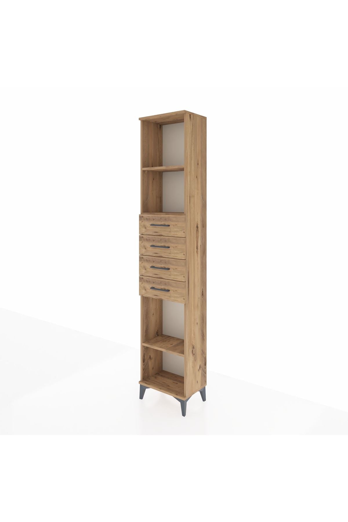 Arges Dolap 3 Raflı 4 Çekmeceli 44x30x221 Çam-Çam